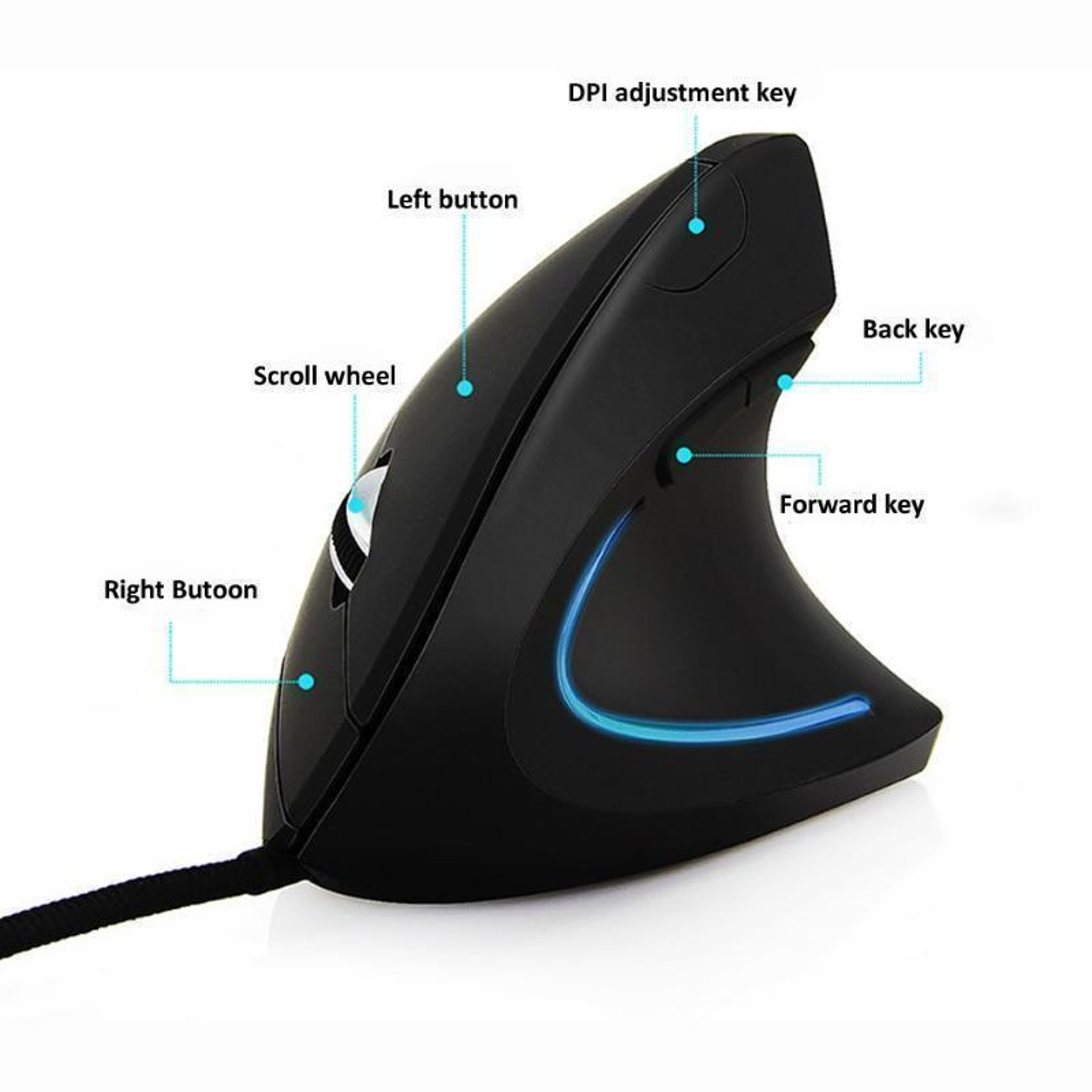 RGB Ergonomic Vertical Mouse DPI Wired USB Gaming  Office Mouse 2