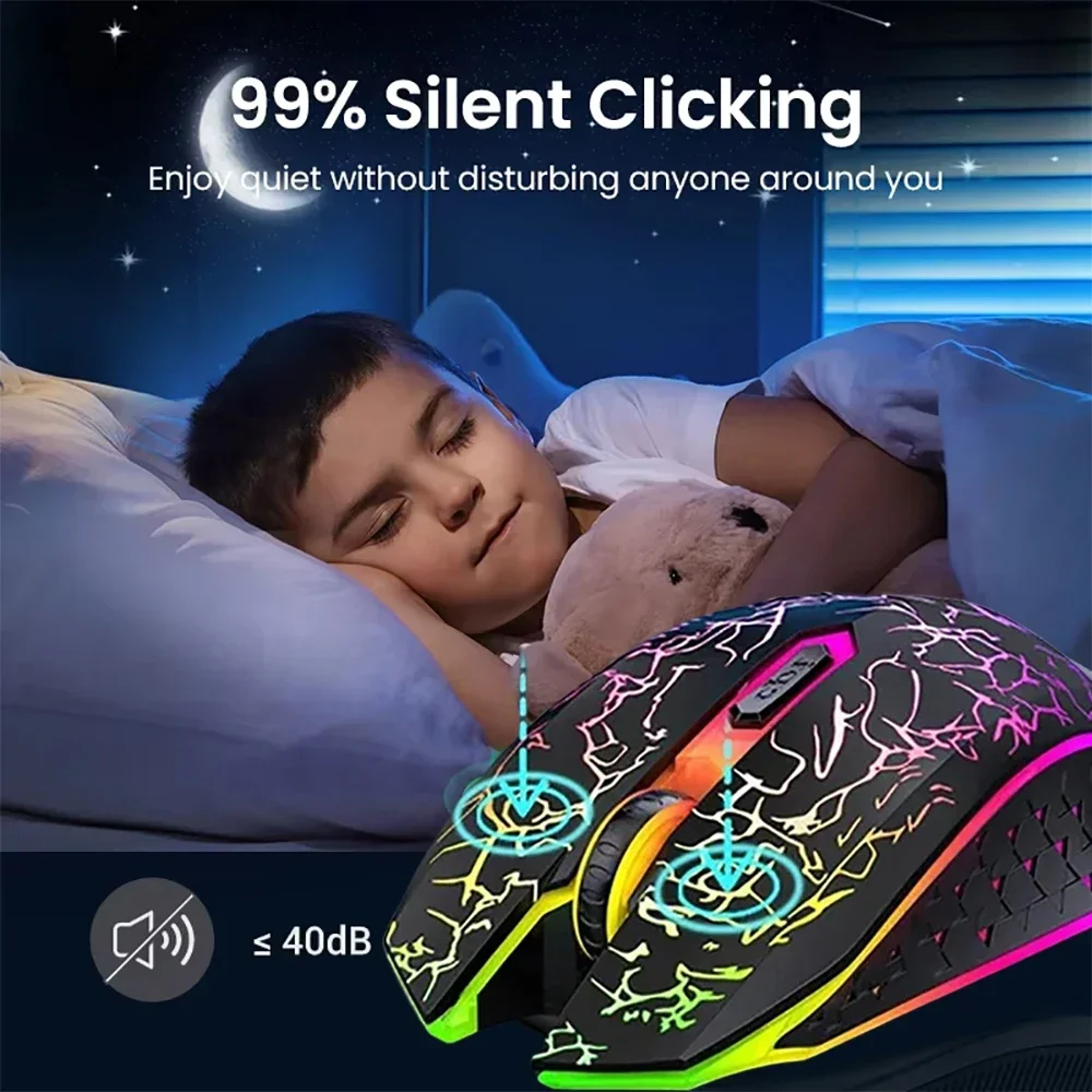 Dual Mode Wireless Bluetooth Mouse With Silent Click RGB Lighting  Buttons For Laptop Mac  PC 5