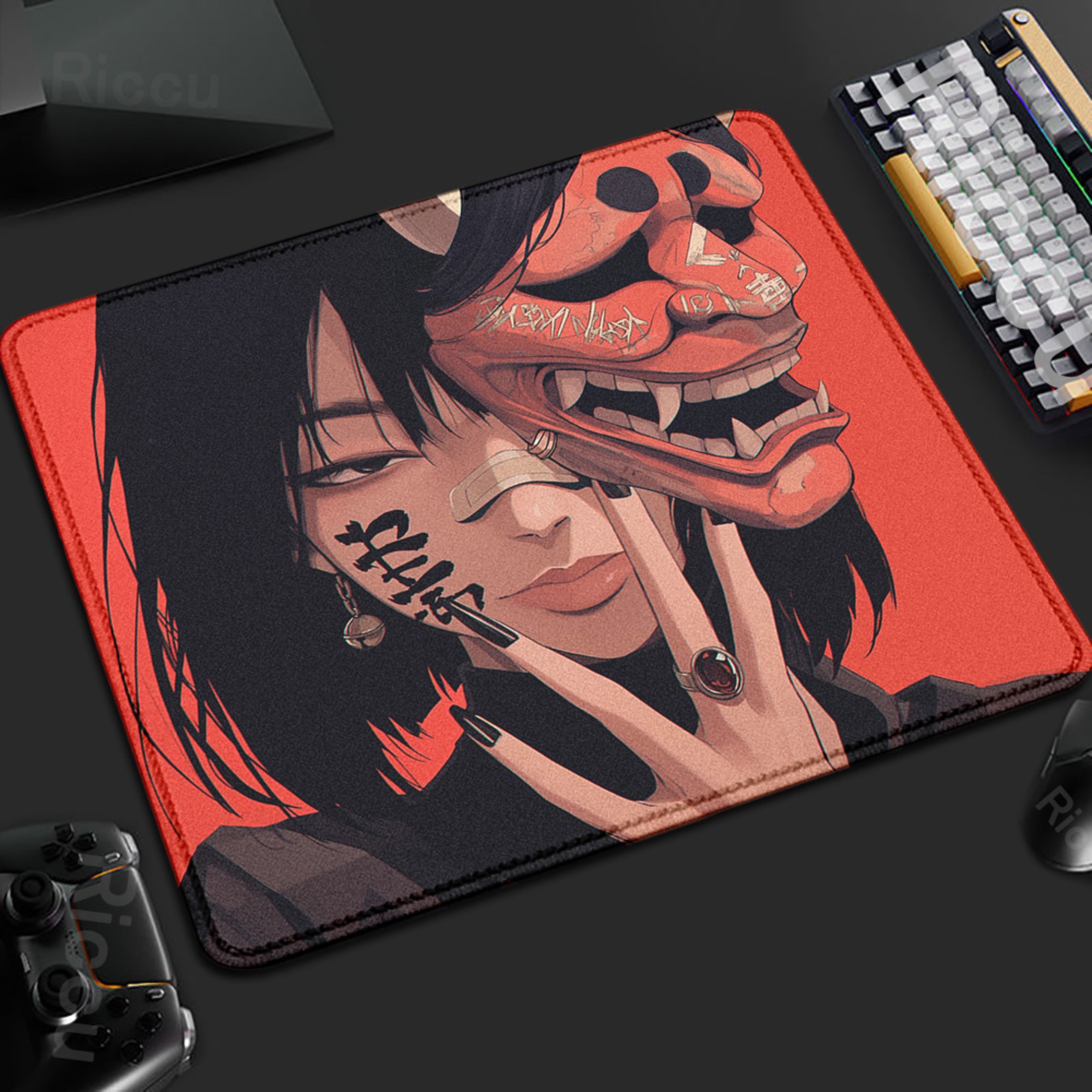 Oni Anime Mouse Pad Large Gaming Desk Mat With Non Slip Base And Stitched Edges 0