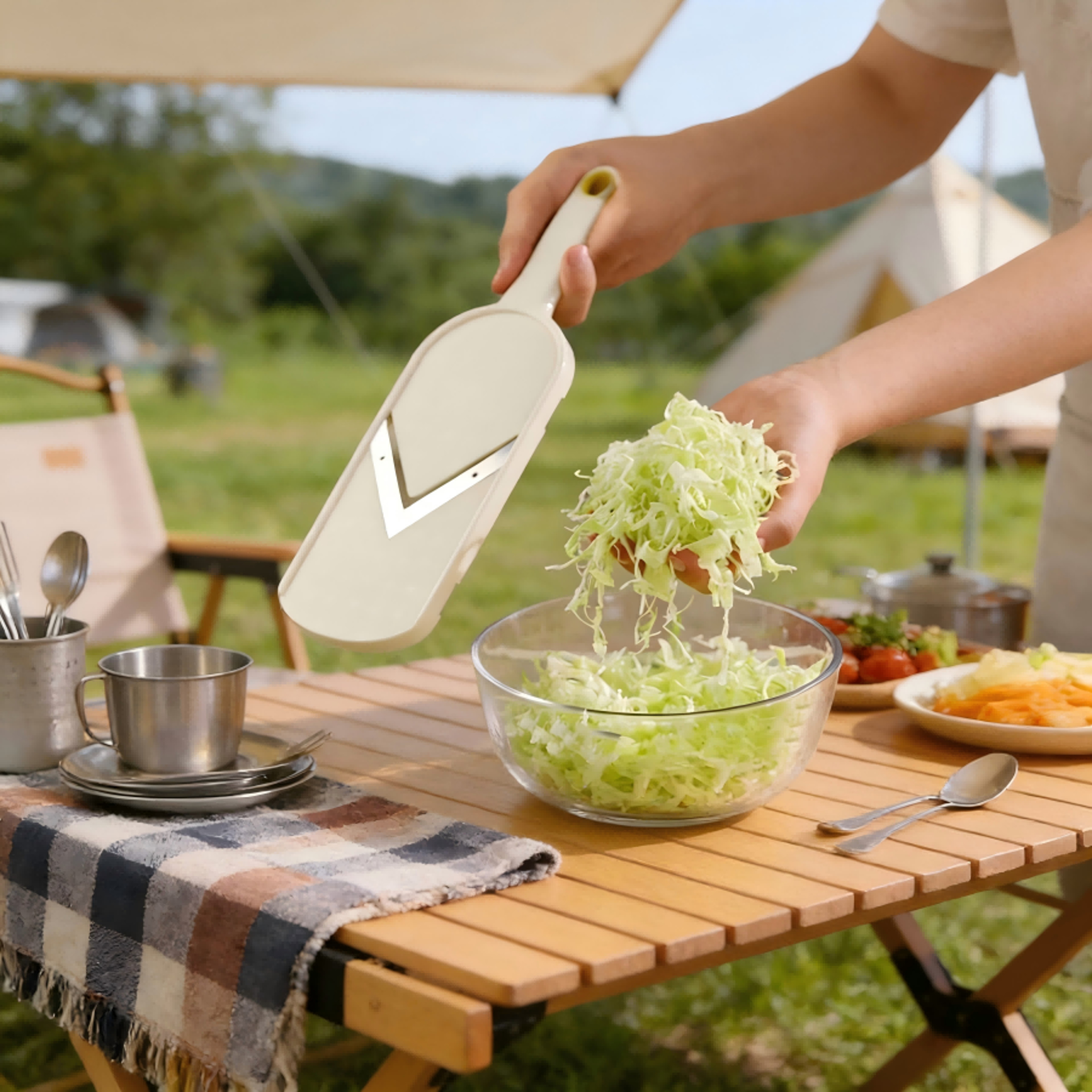 Fresh Slice Vegetable Shredder Handheld Mandoline Slicer With Stainless Steel Blade  Cleaning Brush 5