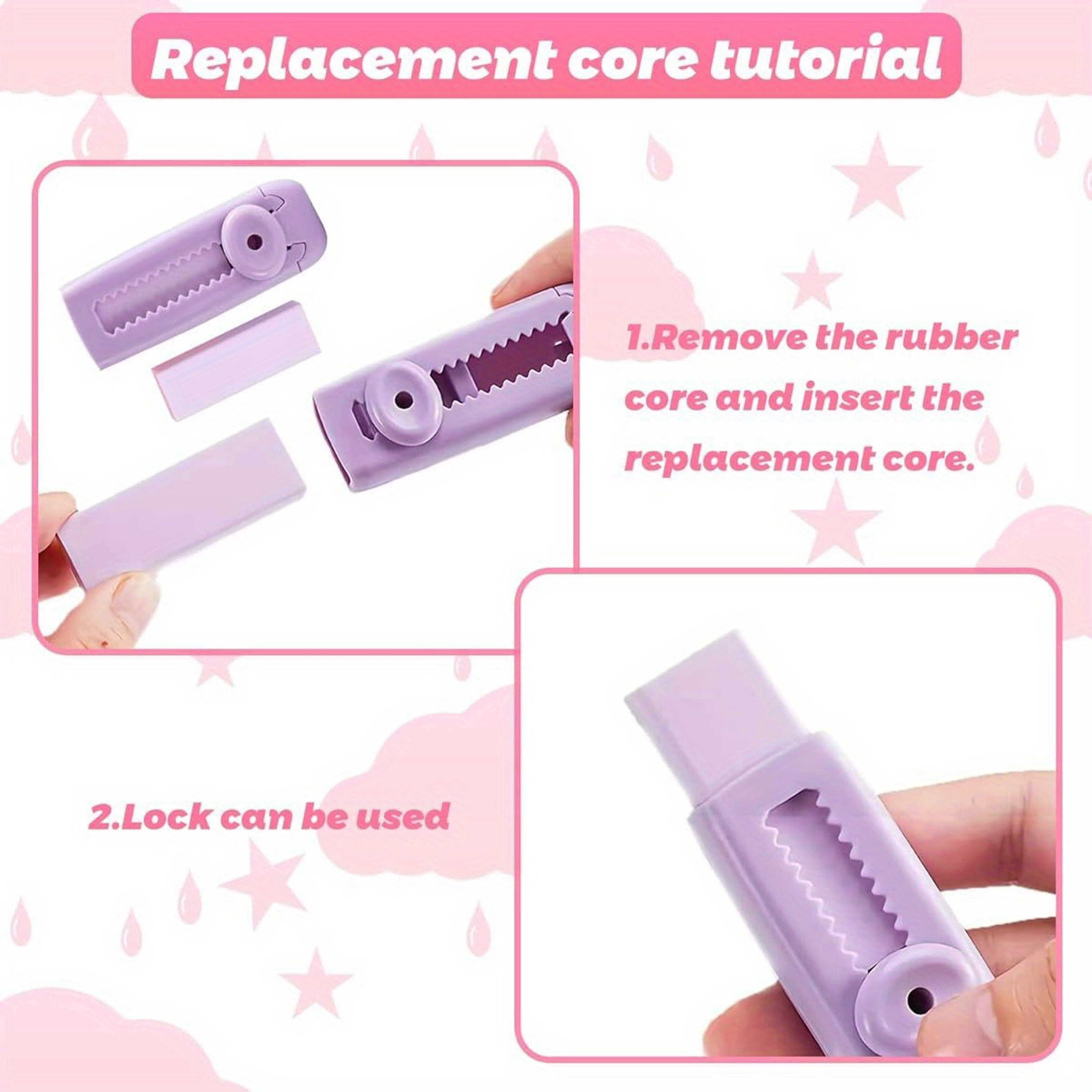 Adjustable Pencil Eraser Set Back To School Backpack Soft PVC Retractable Erasers For Students 4