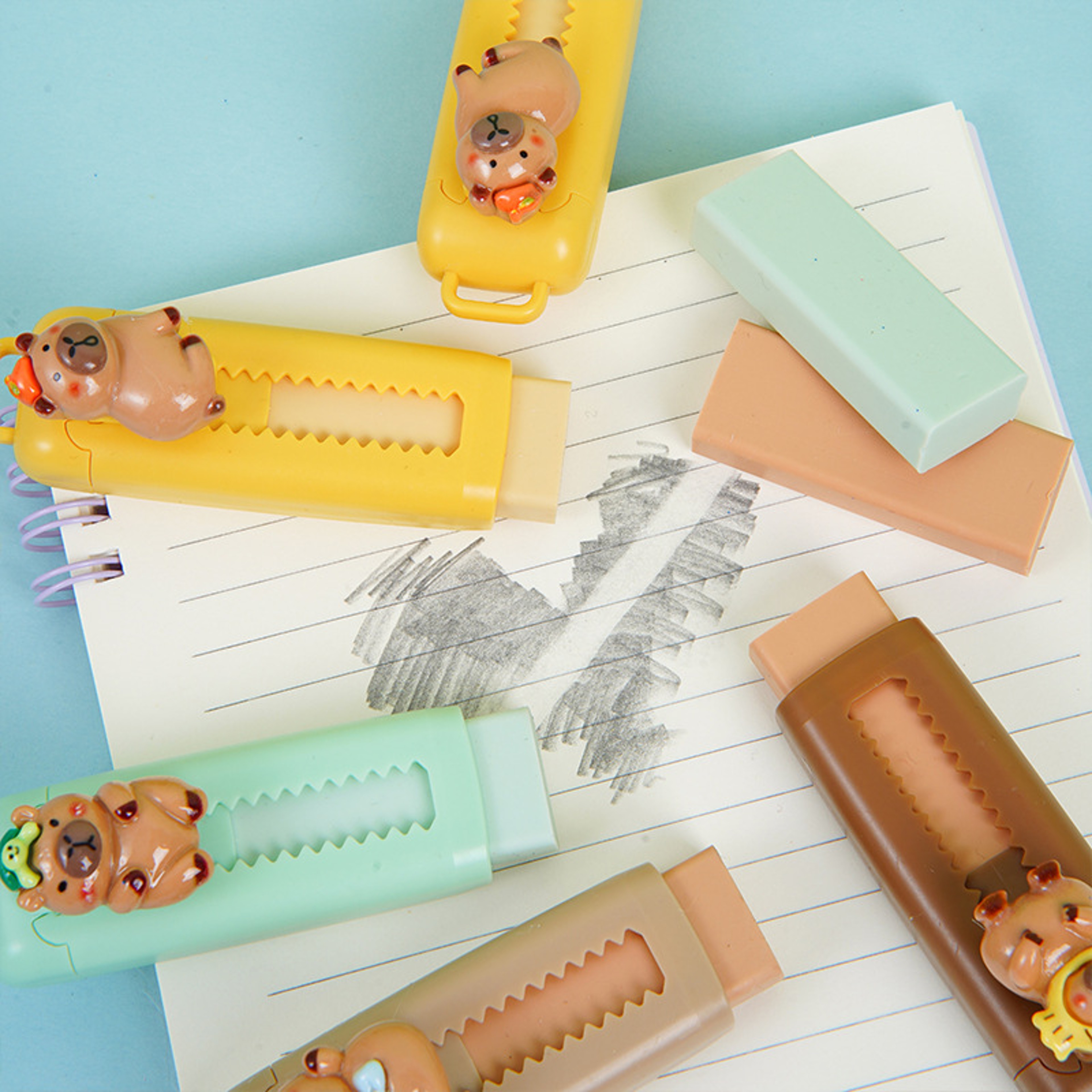 Kawaii Capybara Eraser Retractable Rubber Eraser For Kids And Students With Back To School Backpack 3