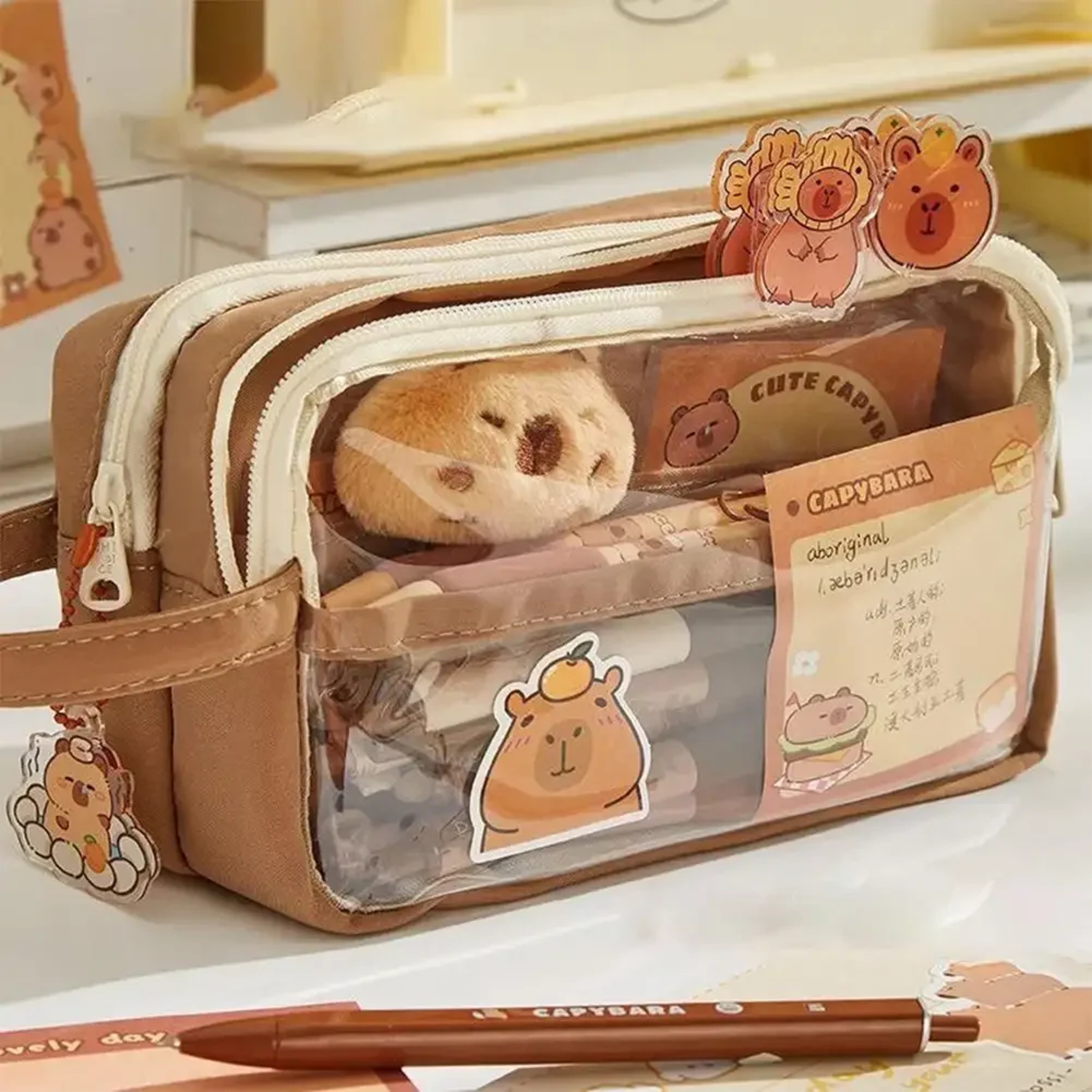 Capybara Clear Pencil Case With Memo Pad  Pins For Back To School Backpack Organization 4