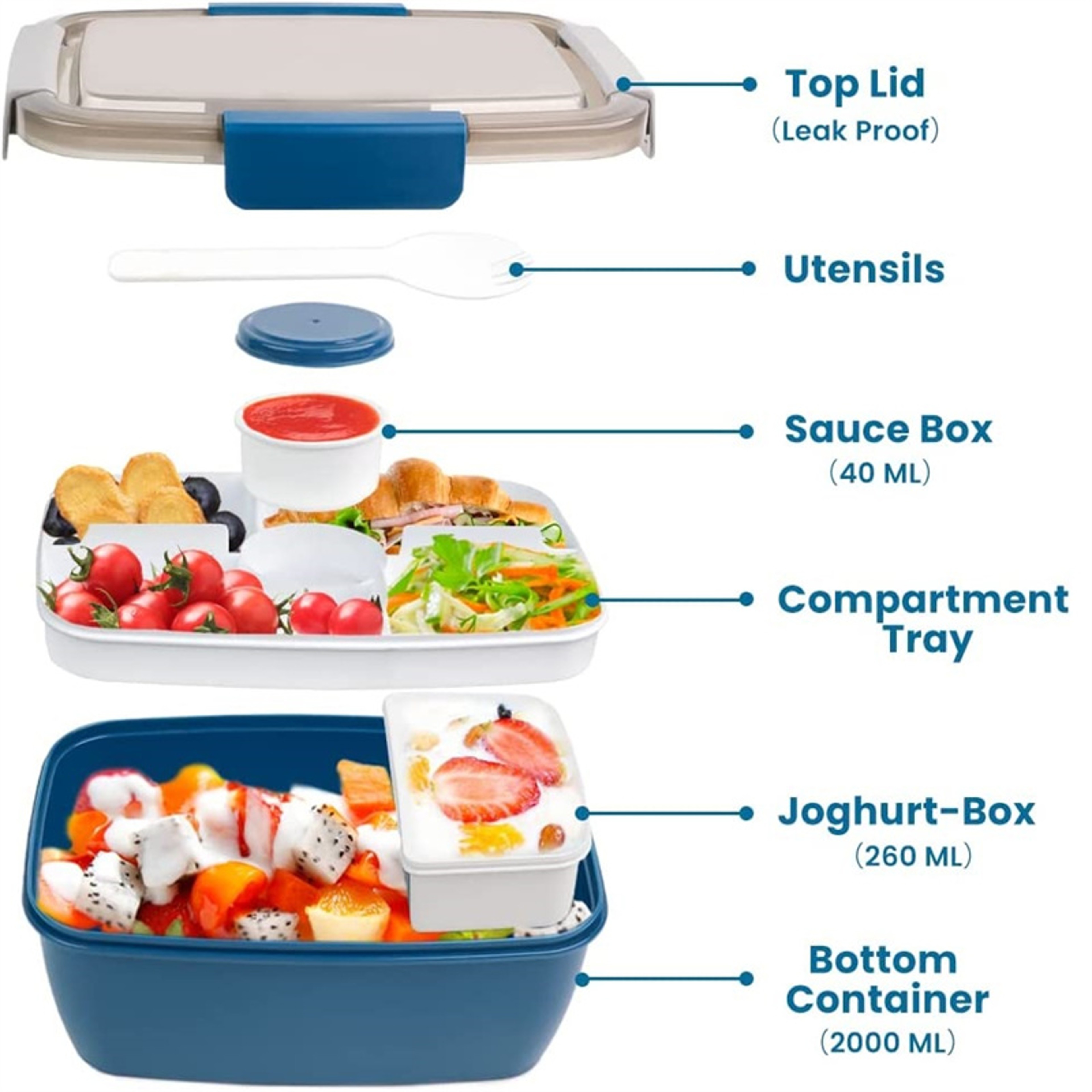 Fresh Keep Bento Lunch Box With Compartments  Dressing Cup For Meal Prep Back To School Backpack 3