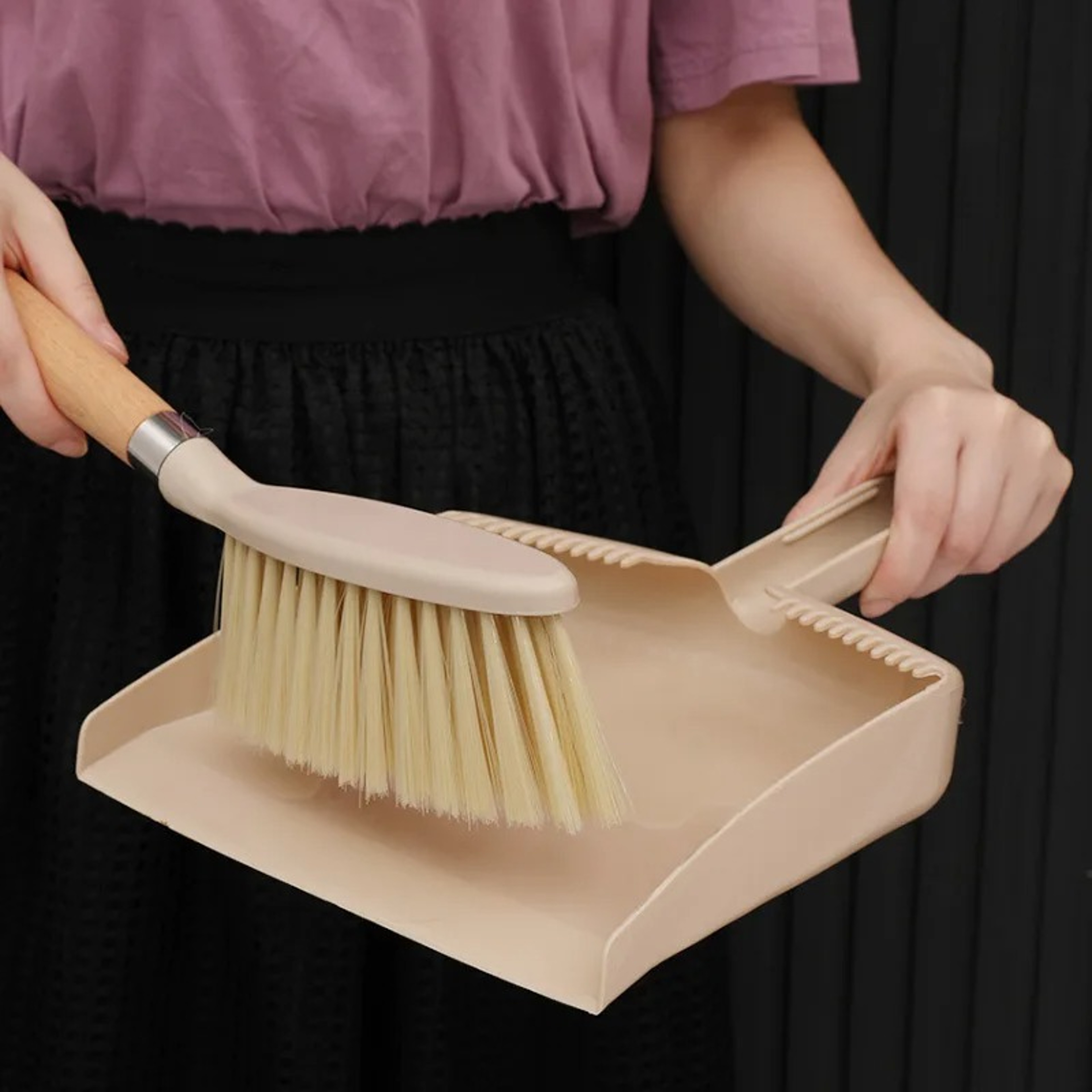 Compact mini dustpan and brush Set with Wooden Handle for Desktop Cleaning – view 2