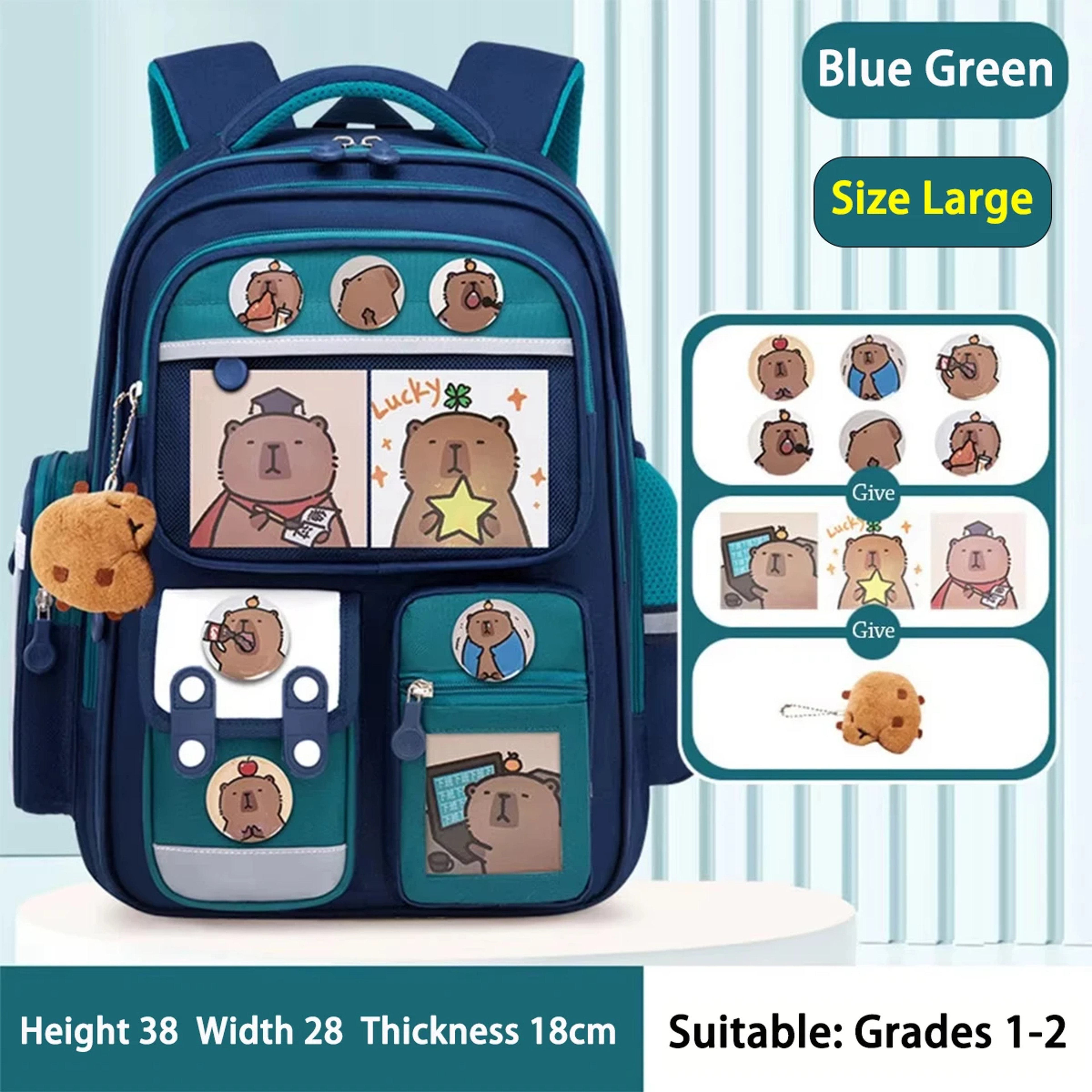 Capybara Kids Waterproof Backpack For Students Large Capacity Ergonomic School Bag Back To School 12