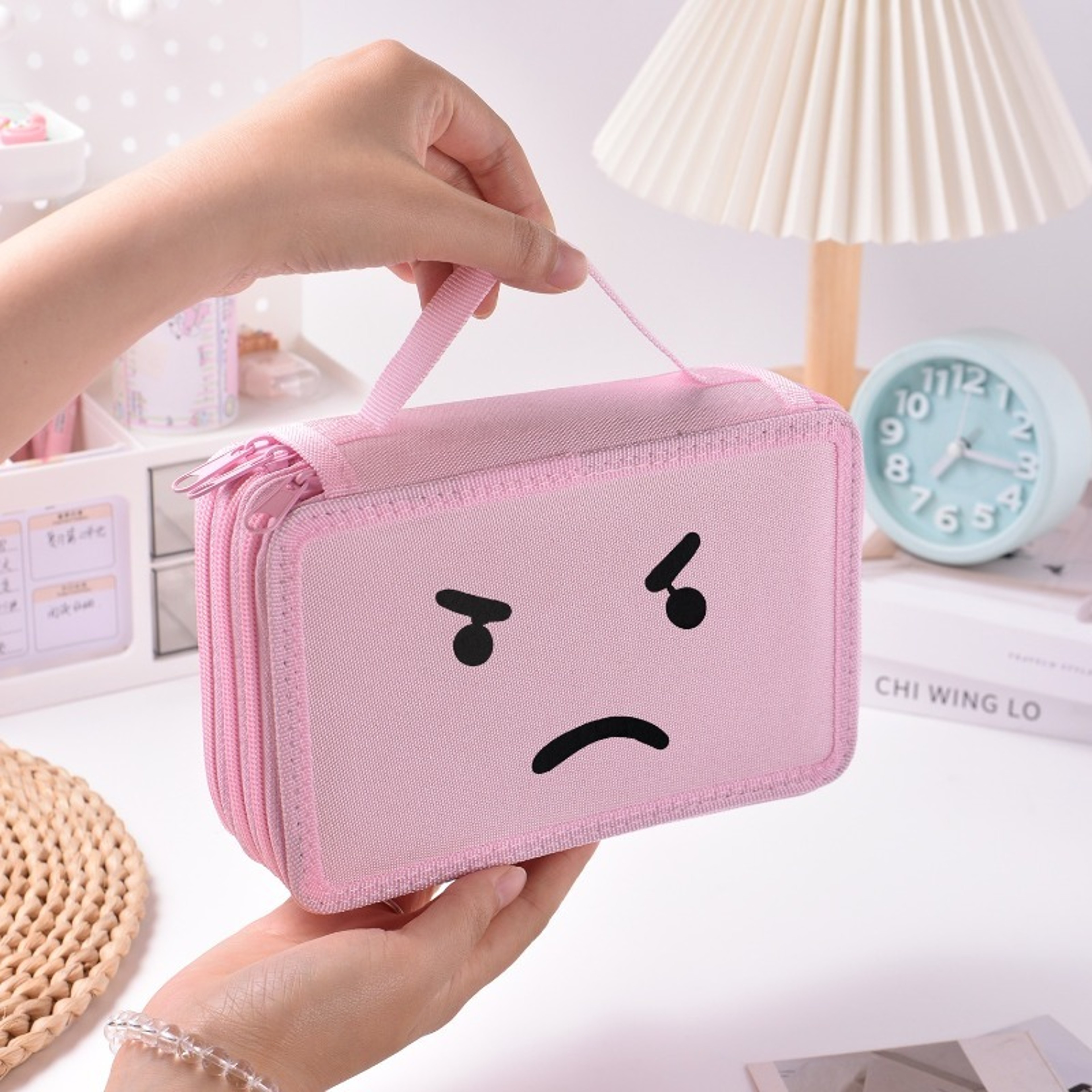 Large Capacity Pencil Case With Smiley Face Cute Pencil Pouch  Desk Organizer 5