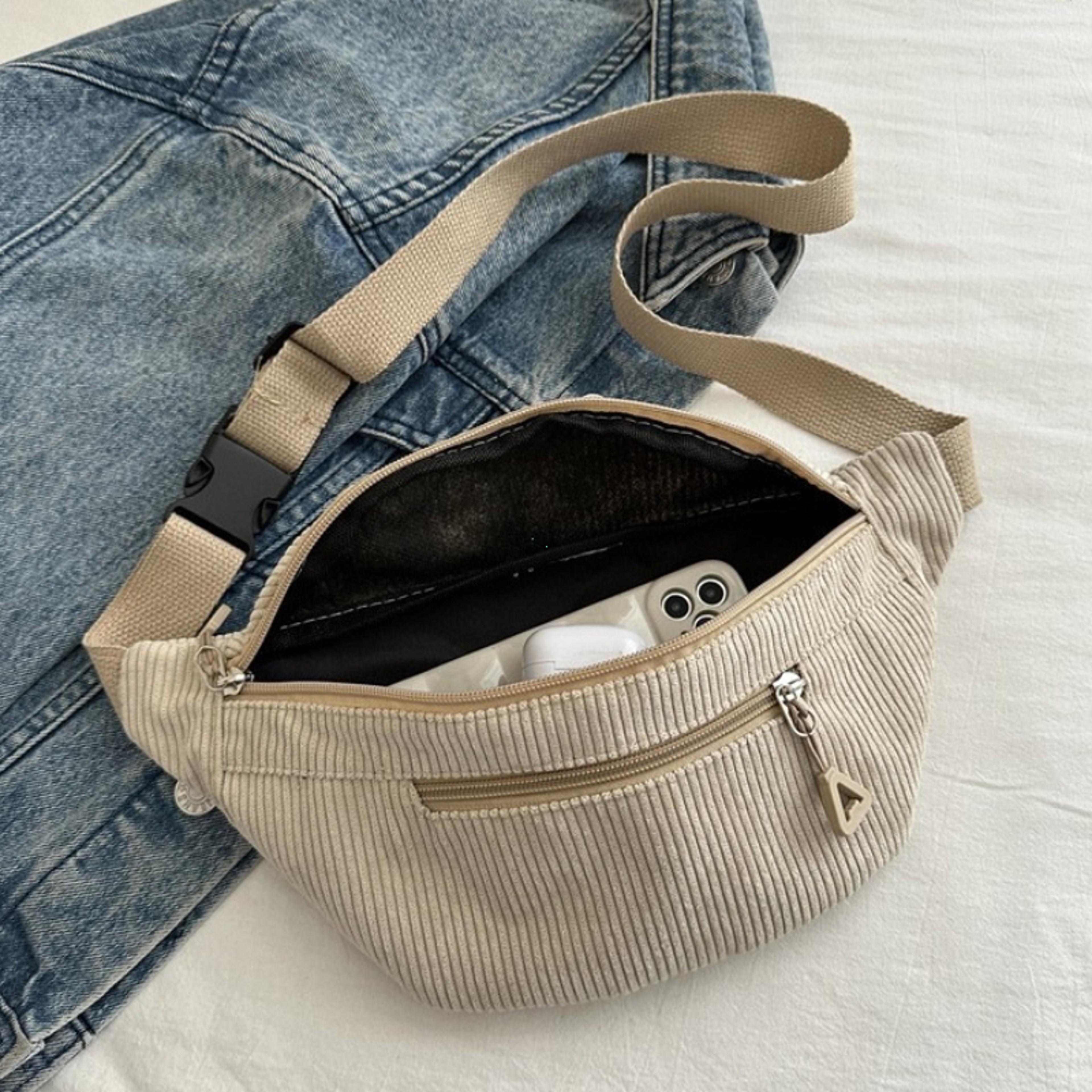 Retro Corduroy Back To School Backpack Crossbody Bag Casual Sling Waist Bag Style 3