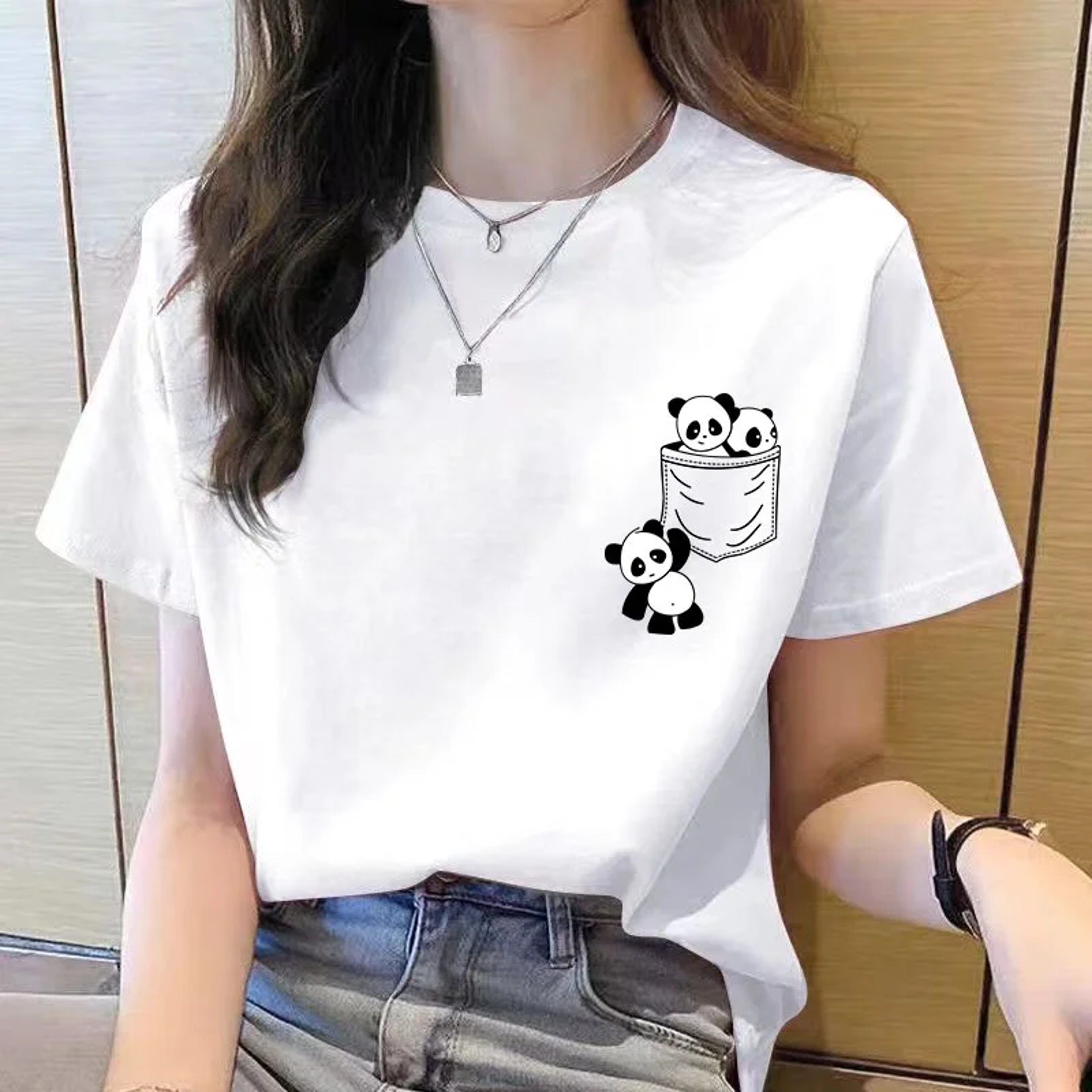 Cute Pocket Panda Loose Fit Summer T Shirt 1