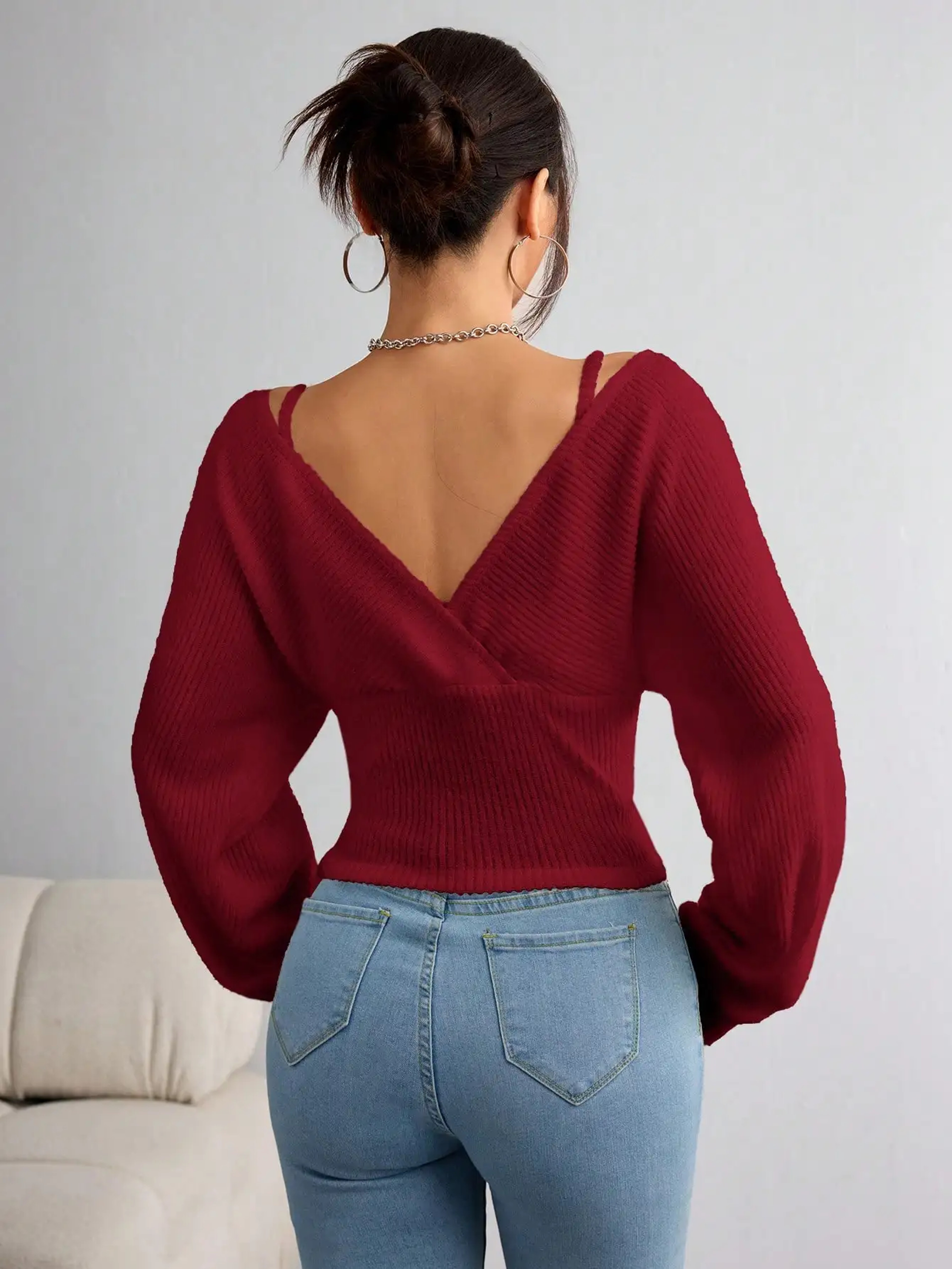 Women Knitted Hoodie Casual Long Sleeve Top Breathable Regular Fit Pullover – view 2