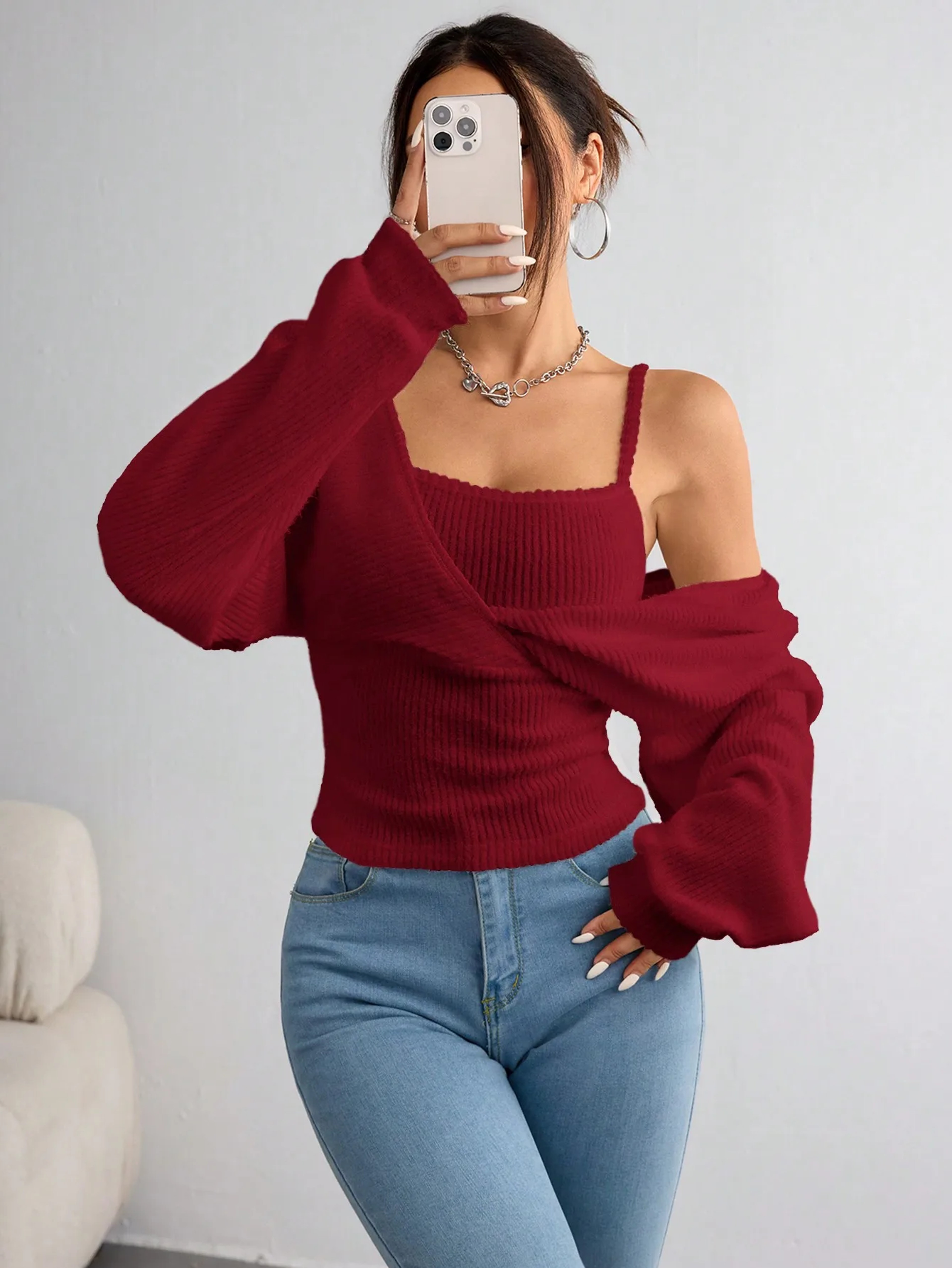 Women Knitted Hoodie Casual Long Sleeve Top Breathable Regular Fit Pullover – view 3