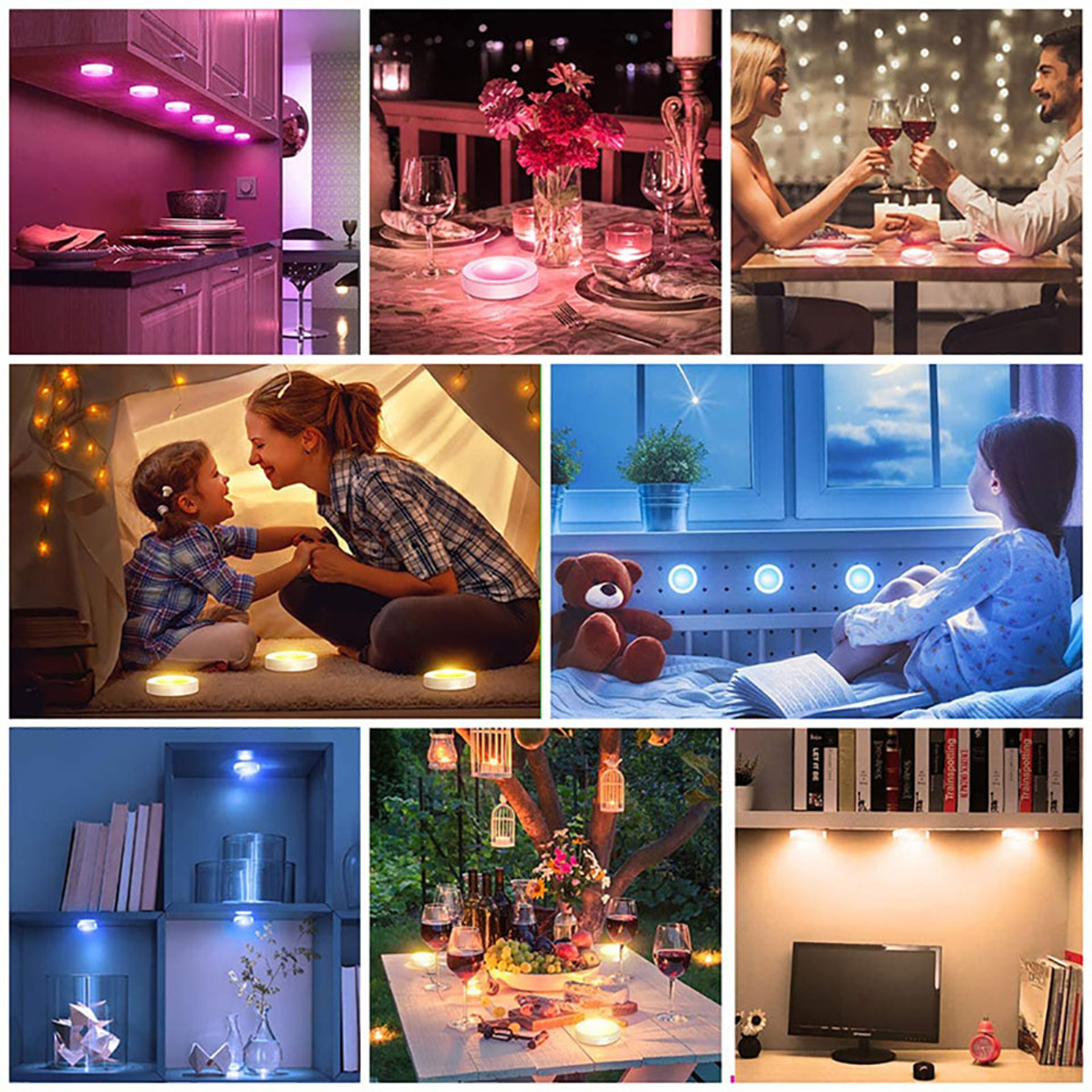RGB LED Puck Lights With Remote Battery Operated Under Cabinet Lights For Kitchen Closet  Display S 4
