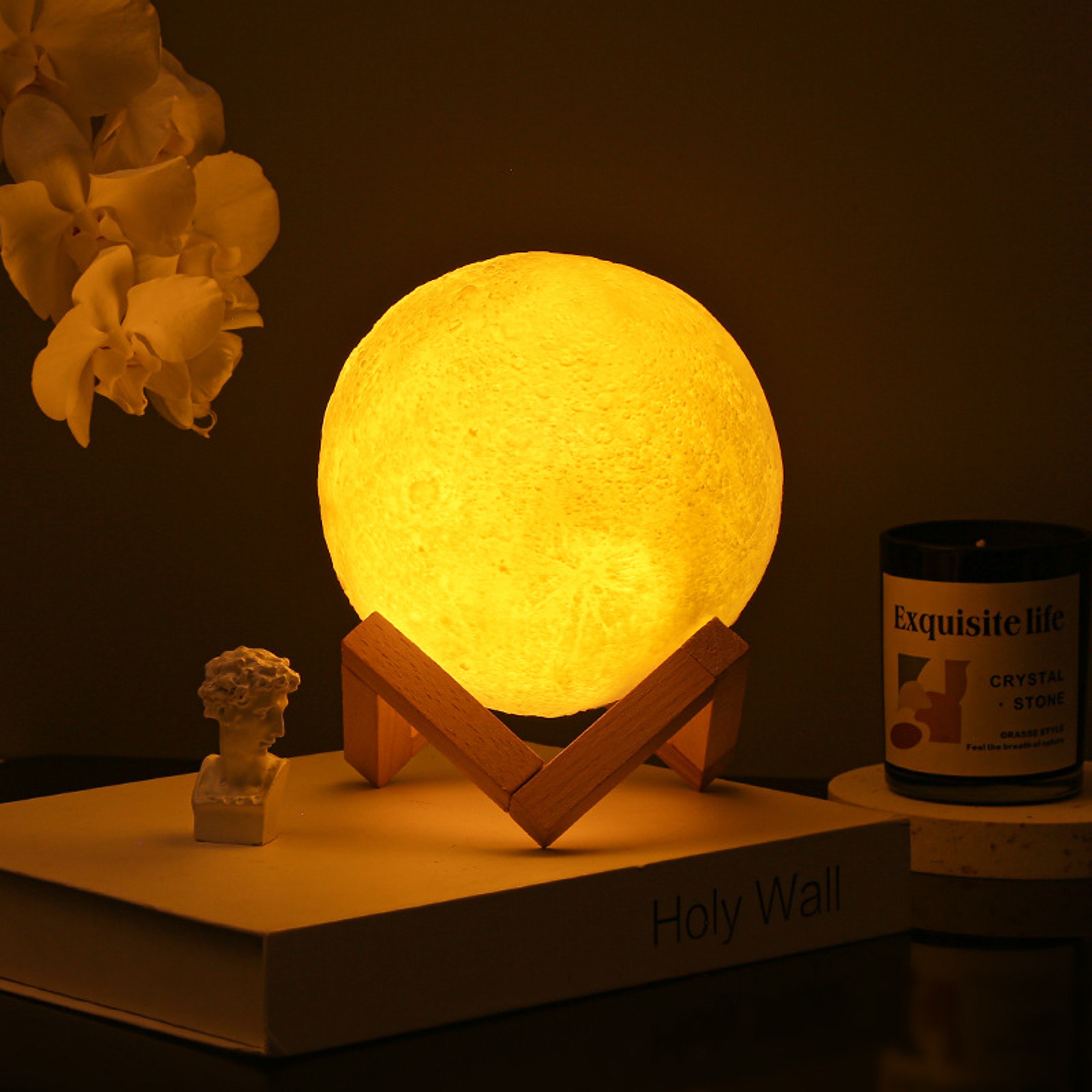 Moon Lamp LED Bedside Night Light With Stand For Bedroom Desk Decor 0