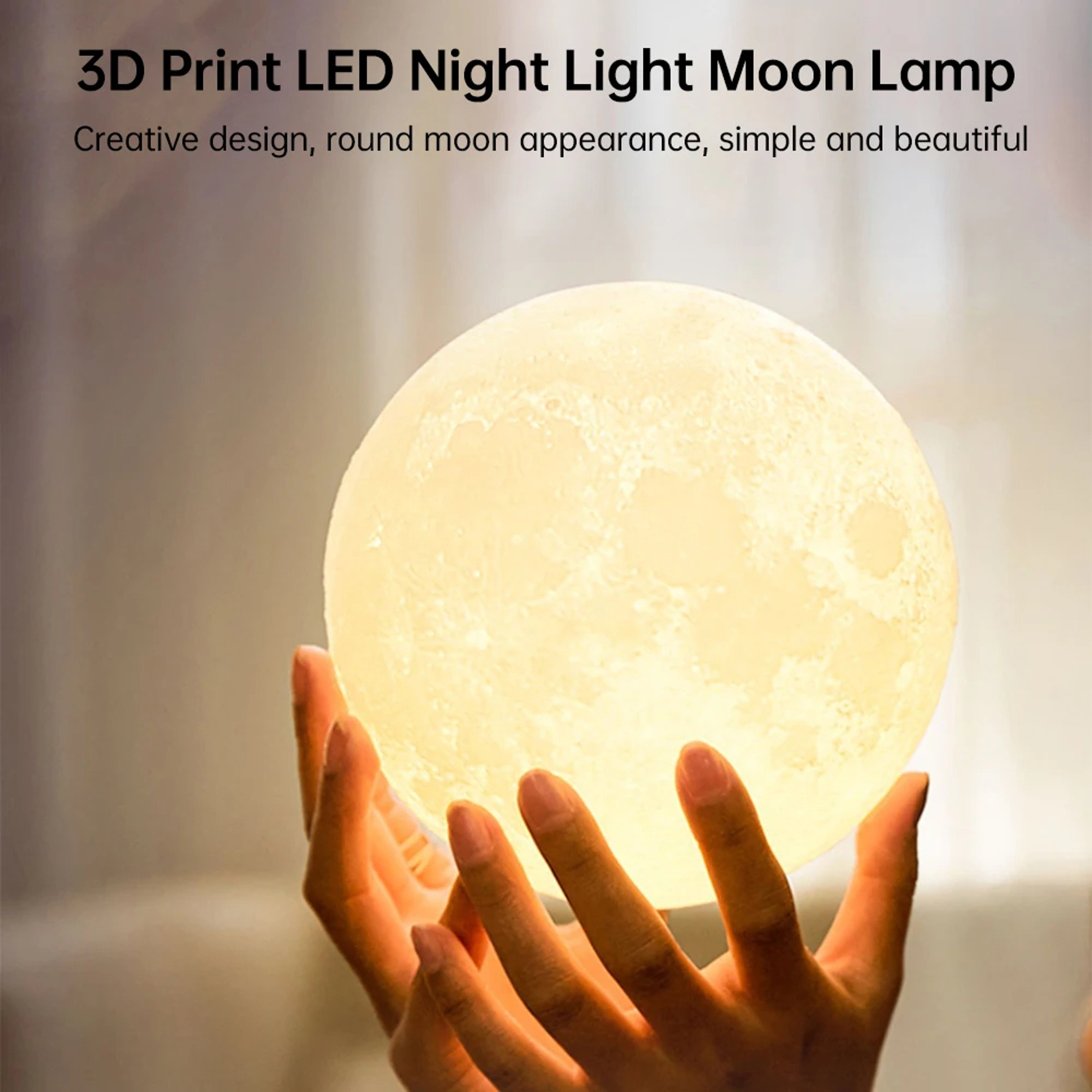 Moon Lamp LED Bedside Night Light With Stand For Bedroom Desk Decor 2