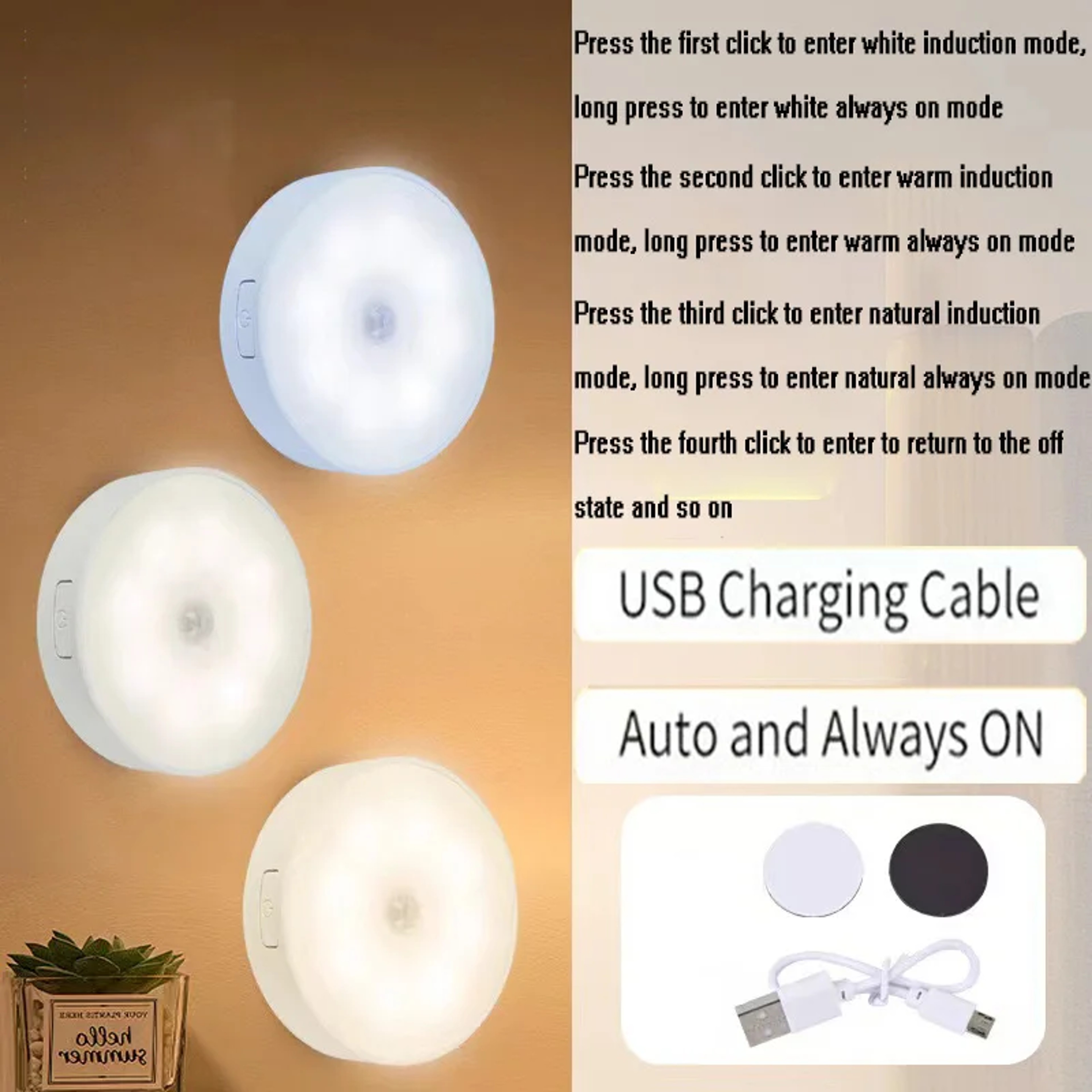 Glow Sense Rechargeable Under Cabinet Lighting With Motion Sensor Puck Lights  Magnetic Mount 6