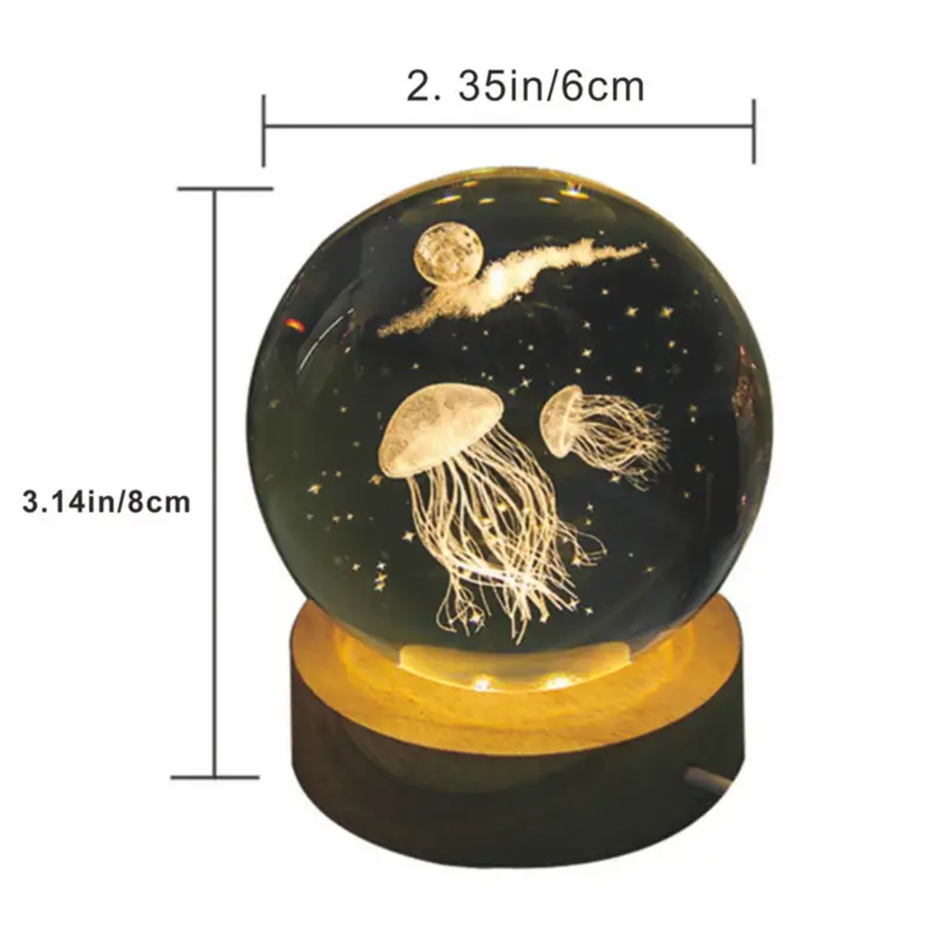 Crystal Ball Jellyfish LED Night Light Gift With Laser Engraved Crystal 5