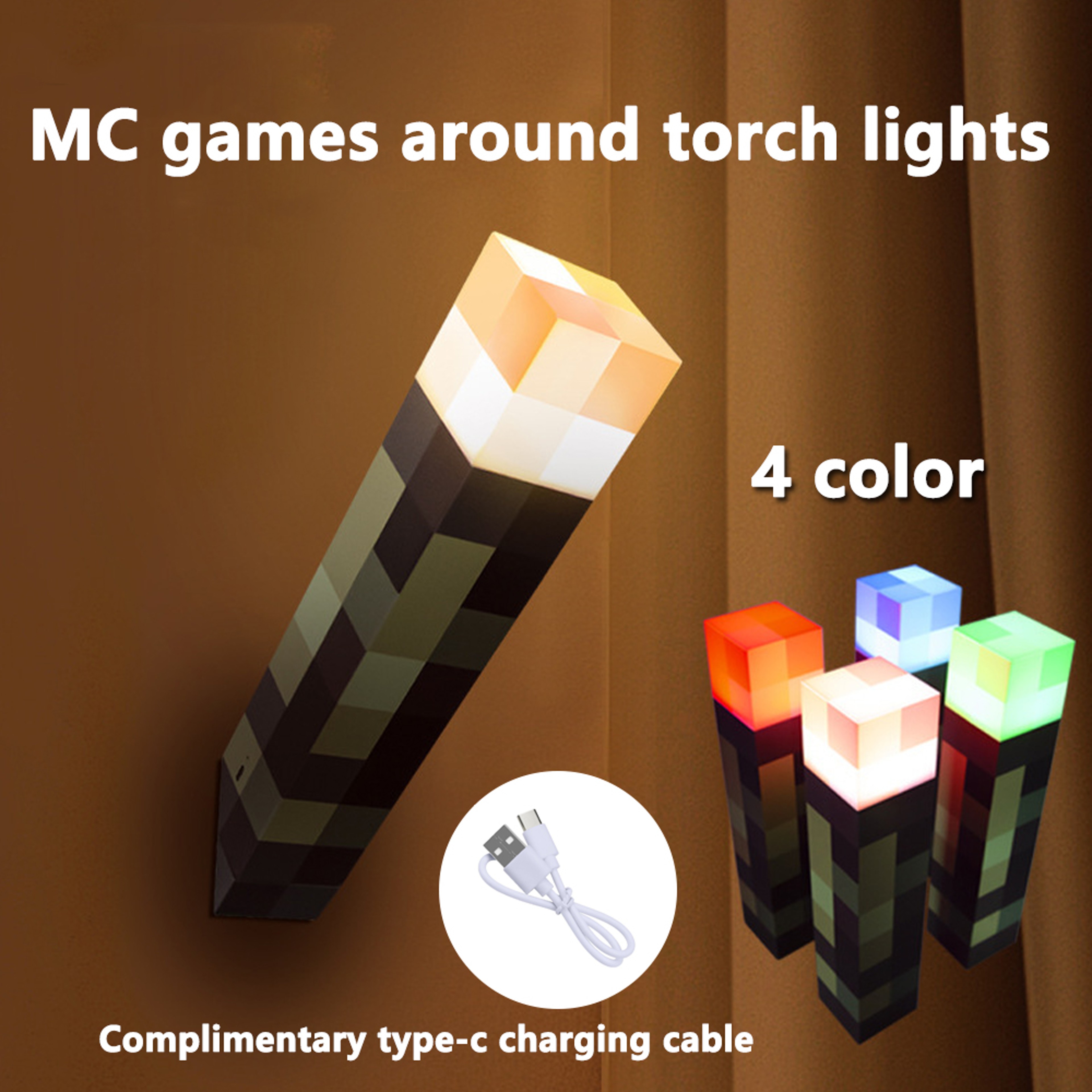 Minecraft Torch Lamp USB Rechargeable LED Night Light For Kids Bedroom  Gaming Room Decor 1