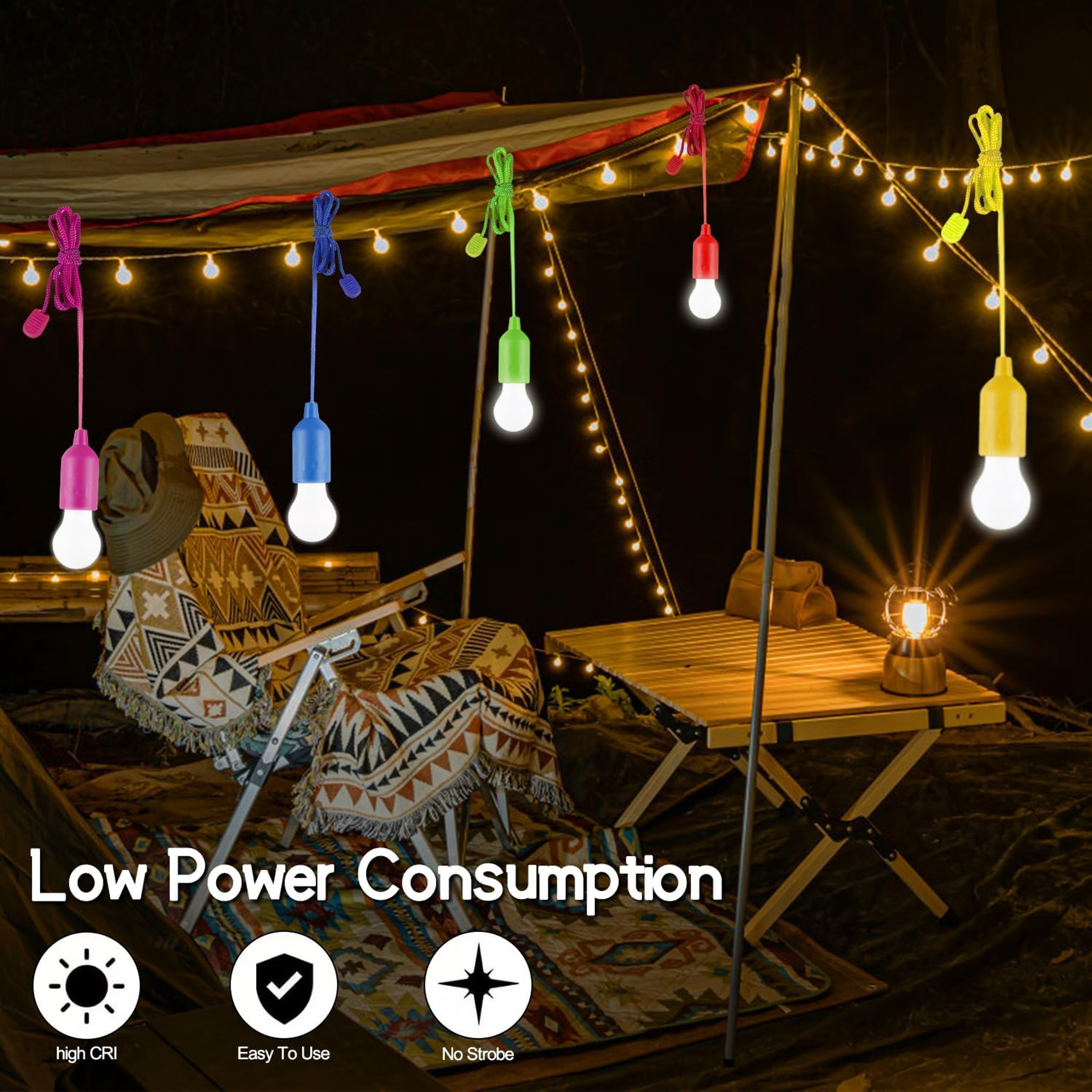 Portable Battery Operated Pull Cord Light LED Hanging Lamp For Camping Emergencies  Home Use 3