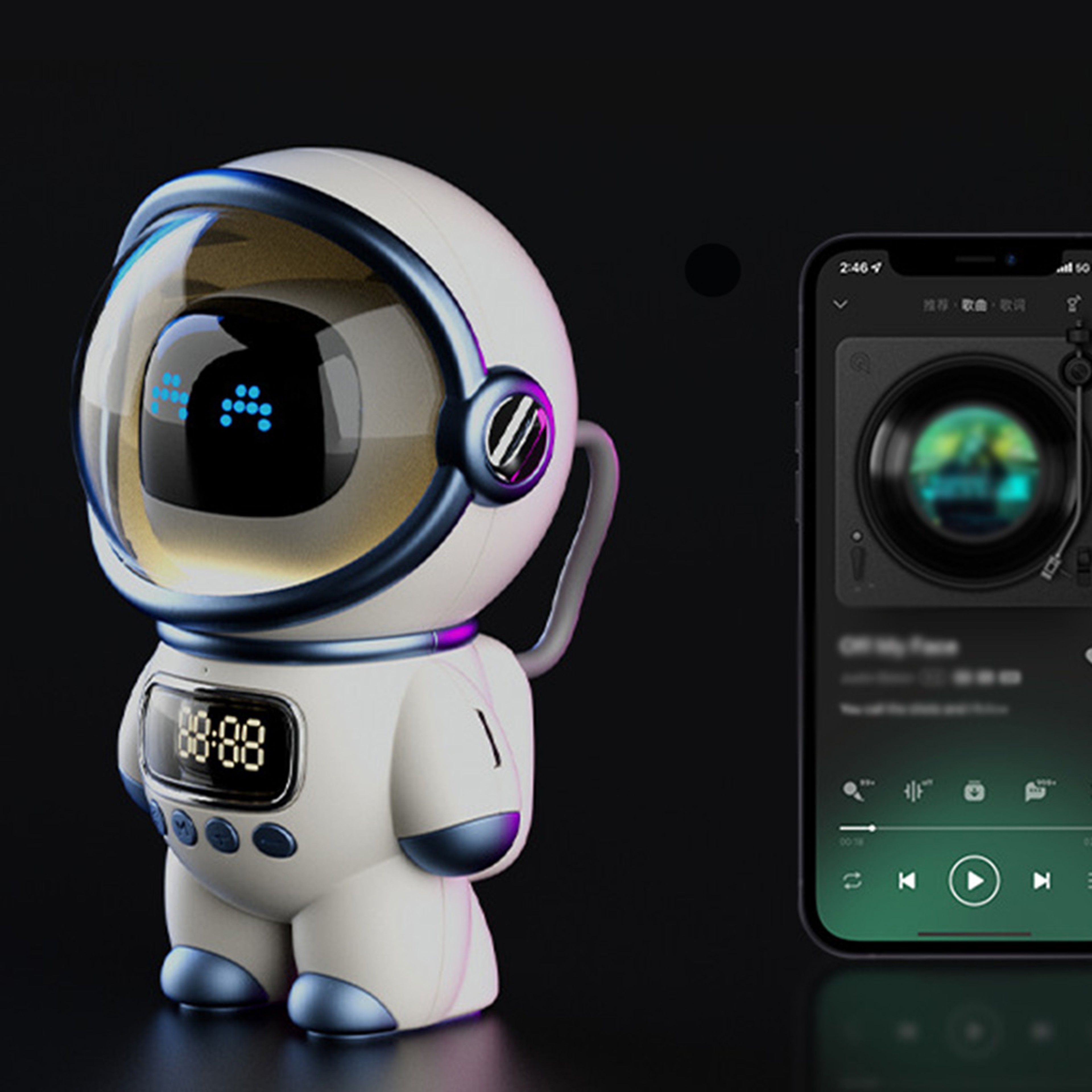 Astronaut Bluetooth Alarm Clock Speaker with Night Light & USB Rechargeable Bedside Clock – view 2