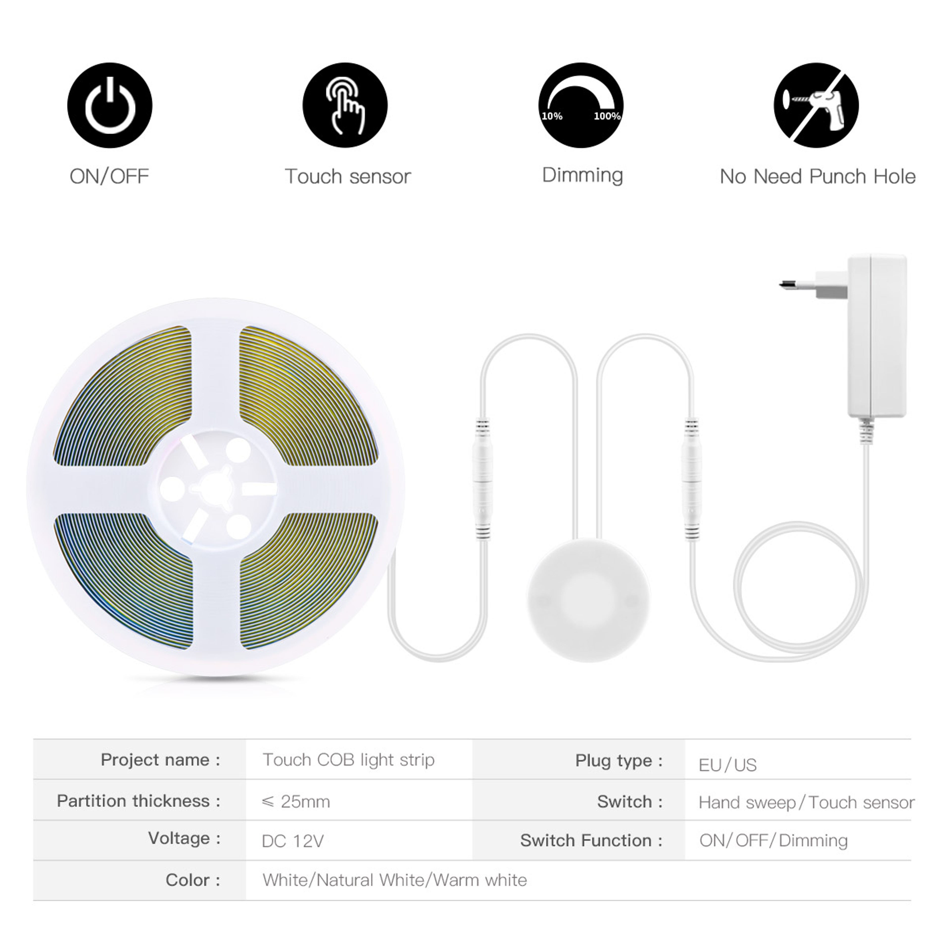 Smart COB LED Light Strip With Wireless Touch Sensor For Under Cabinet Mirror  Wood Lighting 2