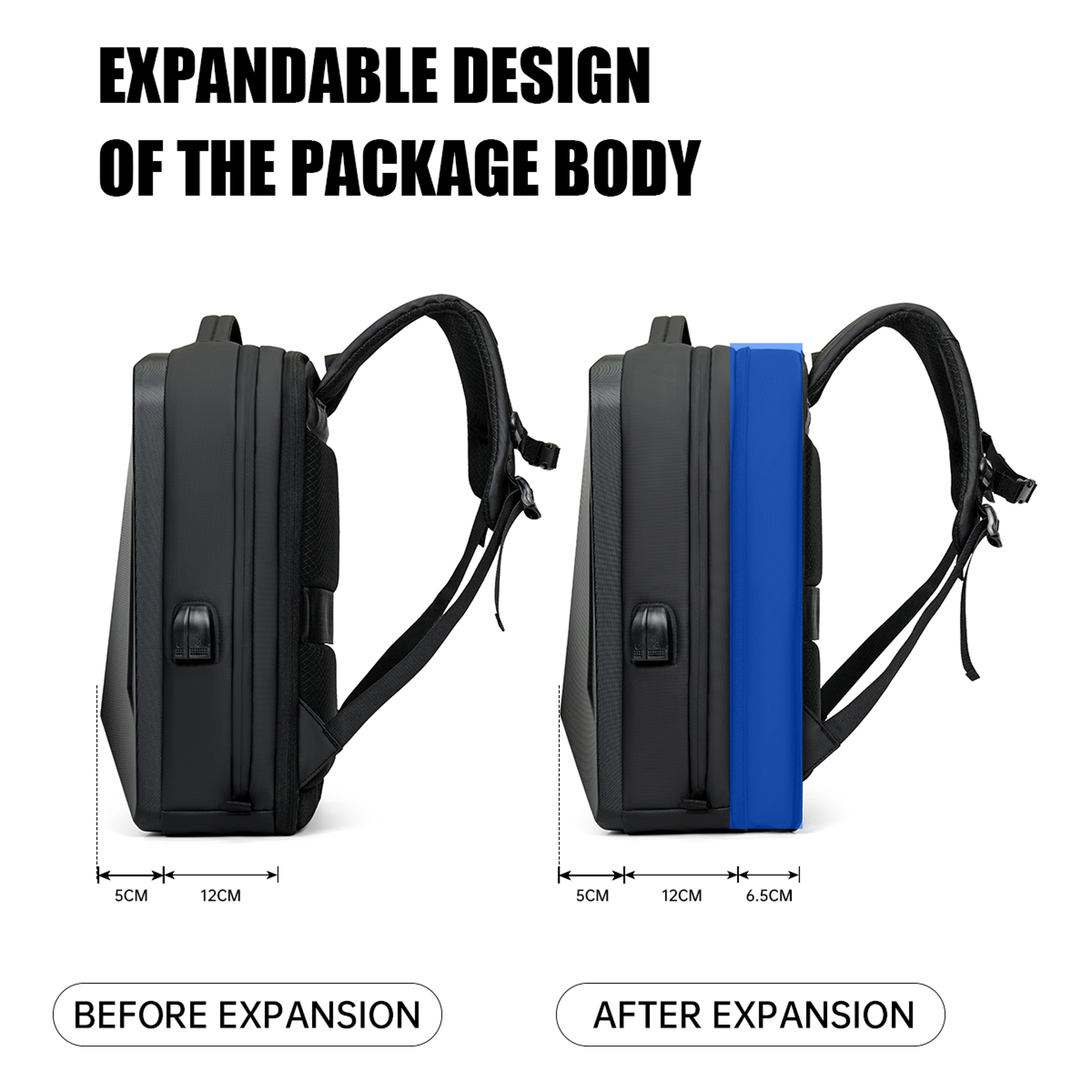Expandable Hard Shell Laptop Backpack Large Capacity Business Travel Bag 3
