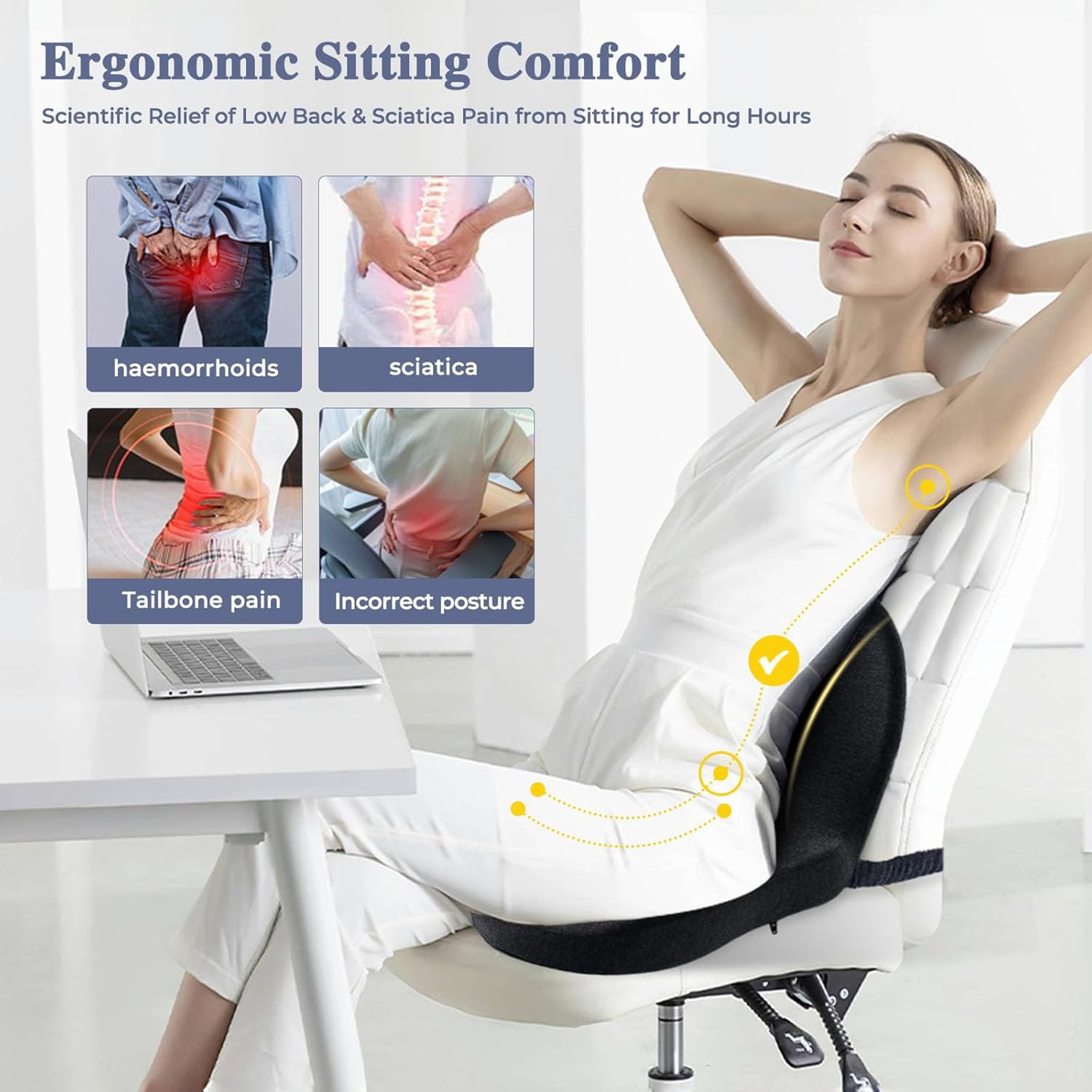 L Shaped Memory Foam Seat Cushion For Office Car Chair Back Pain Relief 2