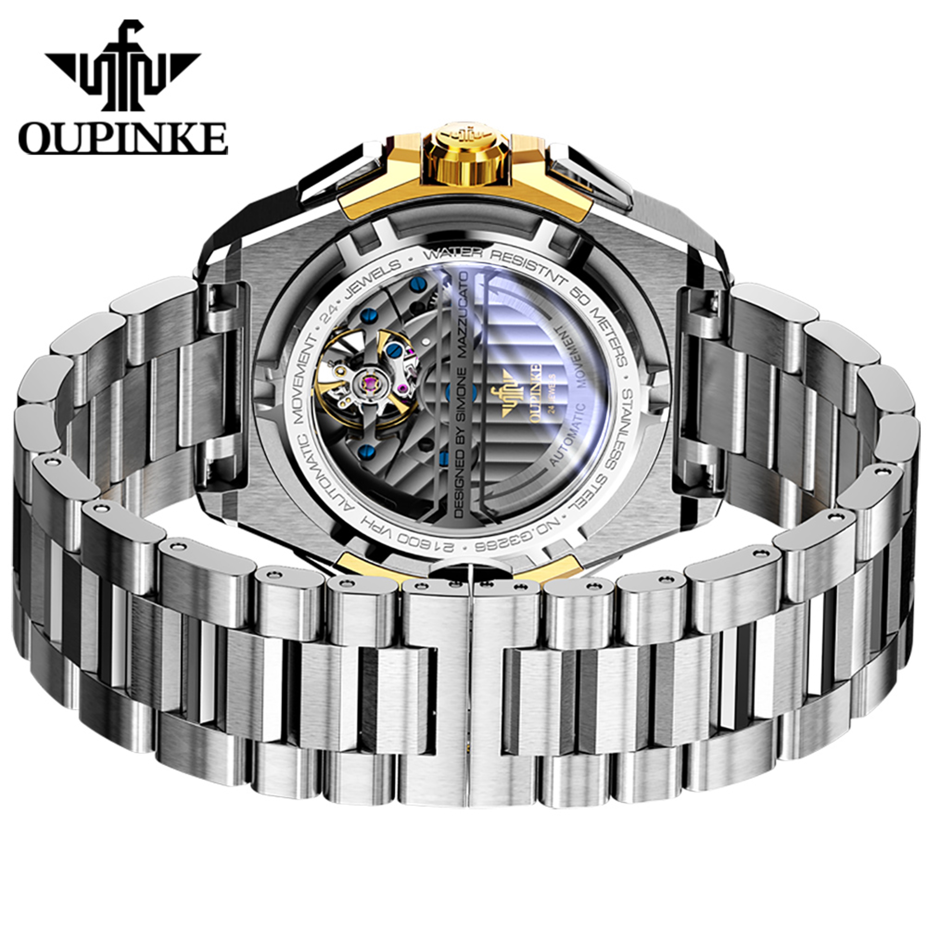 Mens Skeleton Automatic Watch Stainless Steel Water Resistants – view 2