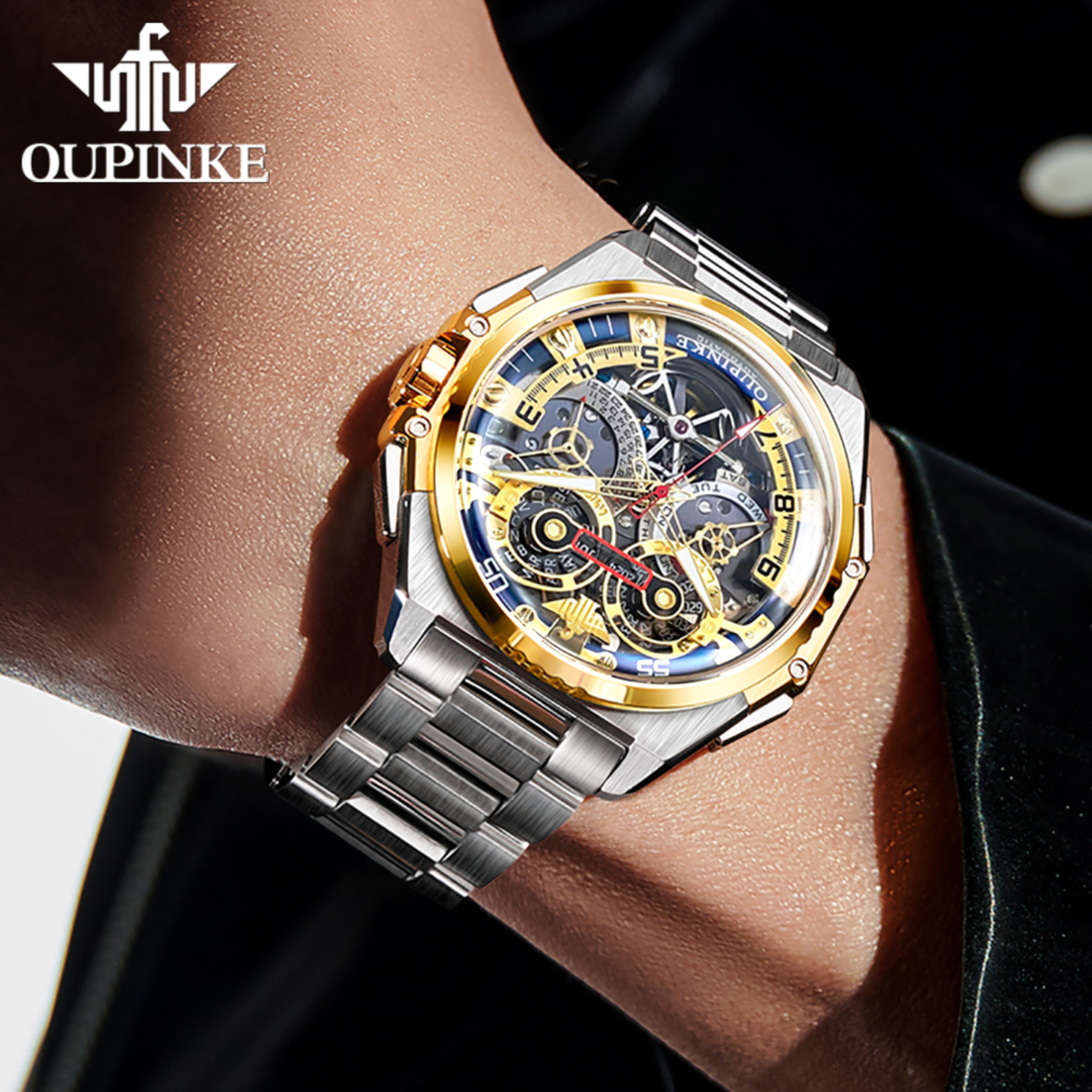 Mens Skeleton Automatic Watch Stainless Steel Water Resistants – view 3