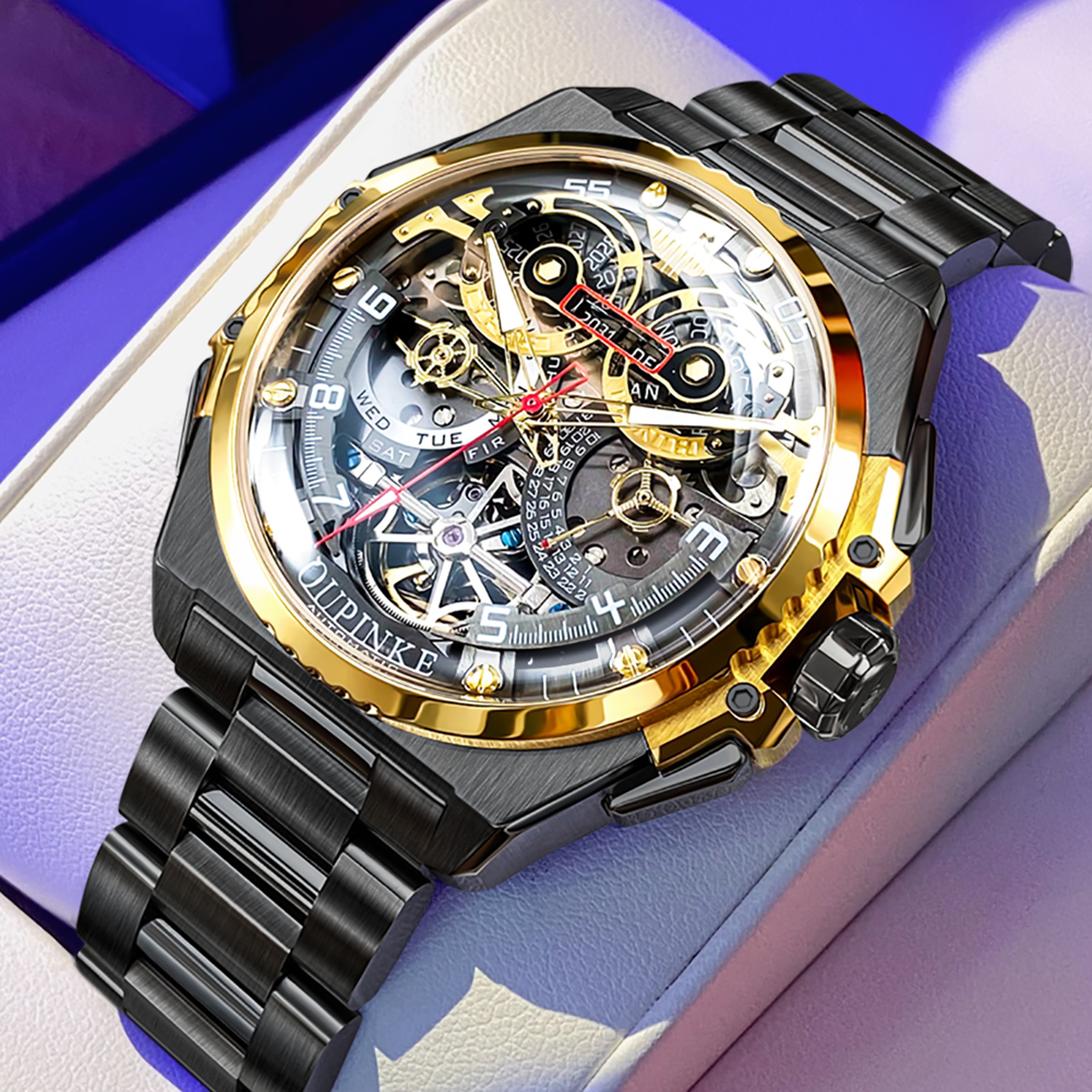 Mens Skeleton Automatic Watch Stainless Steel Water Resistants – view 9