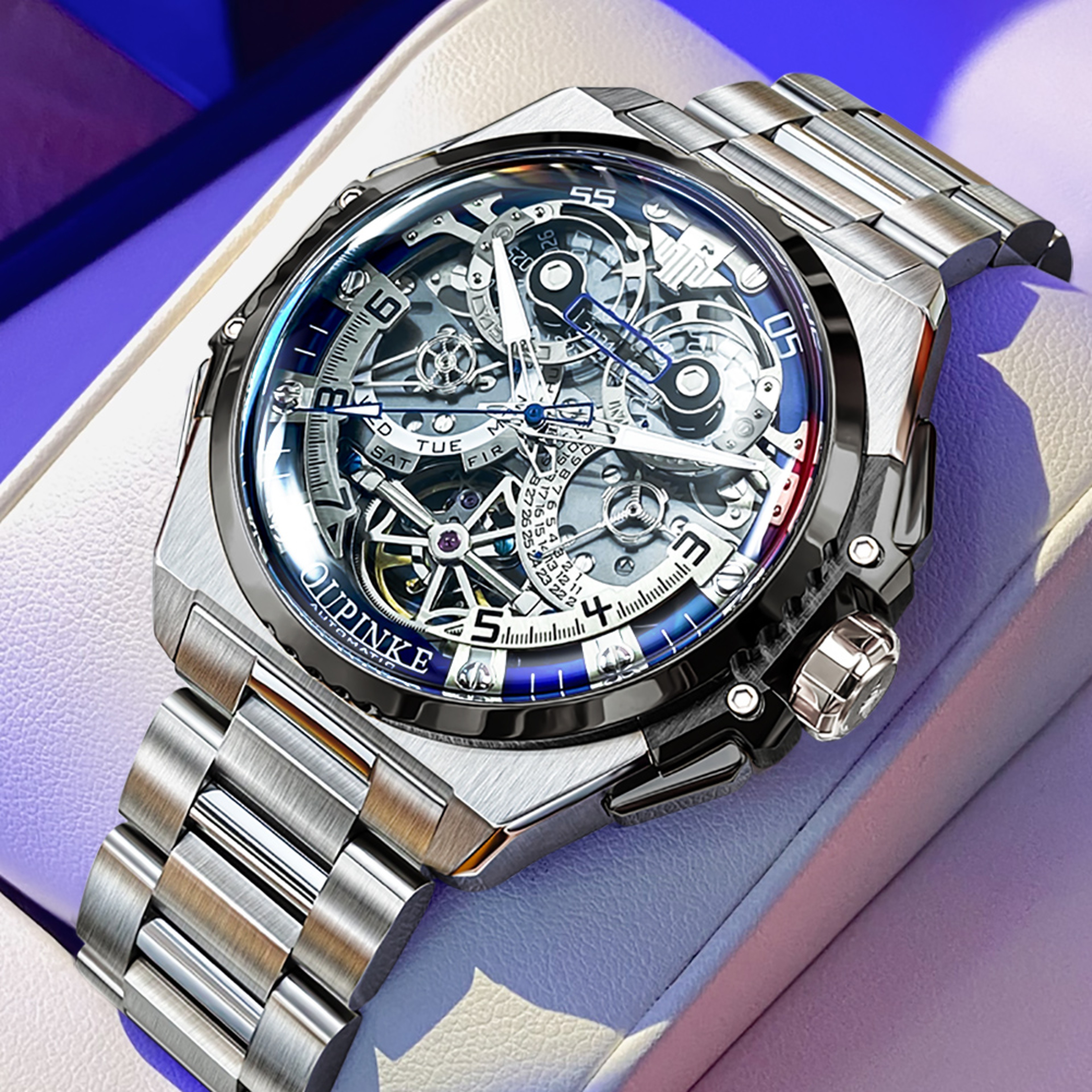 Mens Skeleton Automatic Watch Stainless Steel Water Resistants – view 10