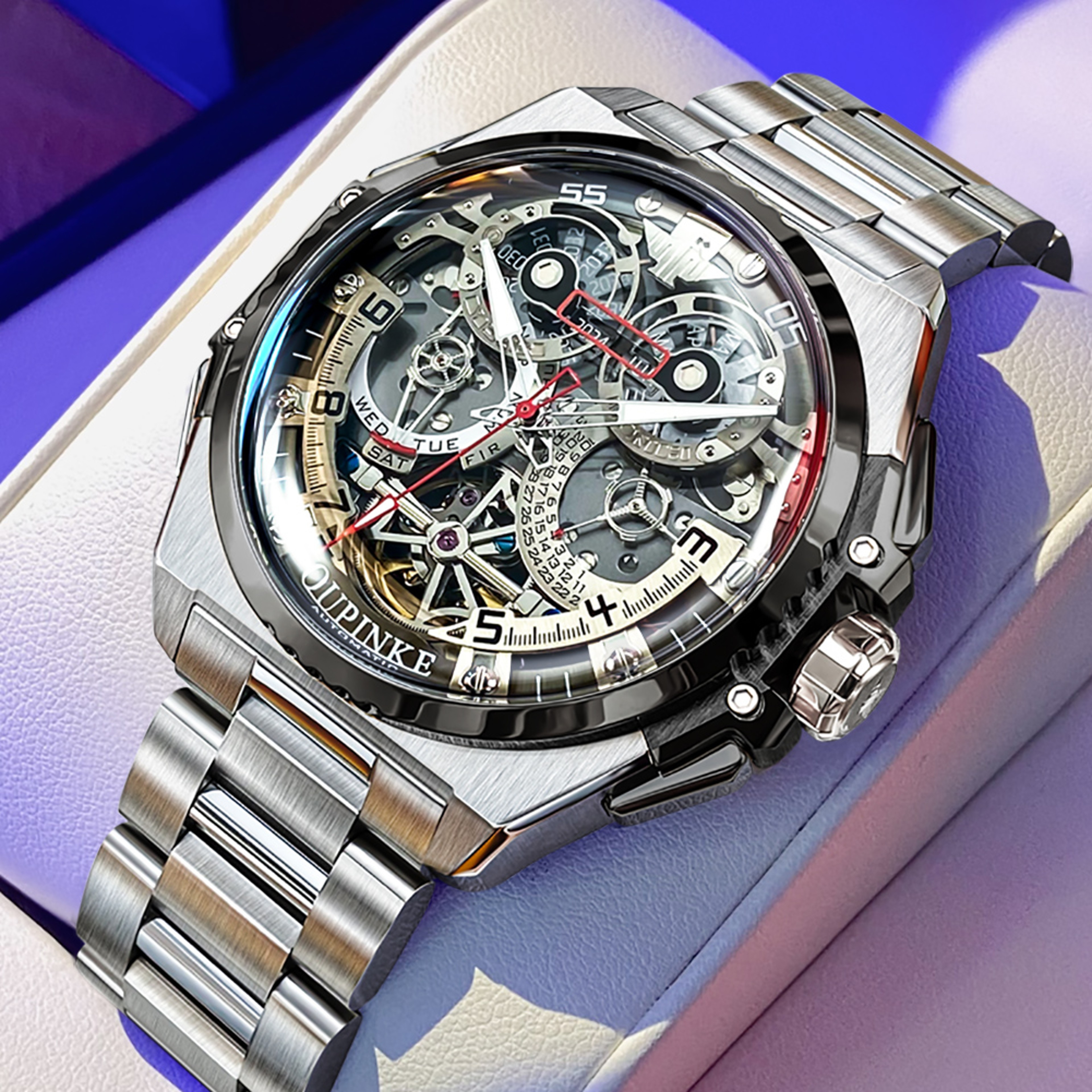Mens Skeleton Automatic Watch Stainless Steel Water Resistants – view 11