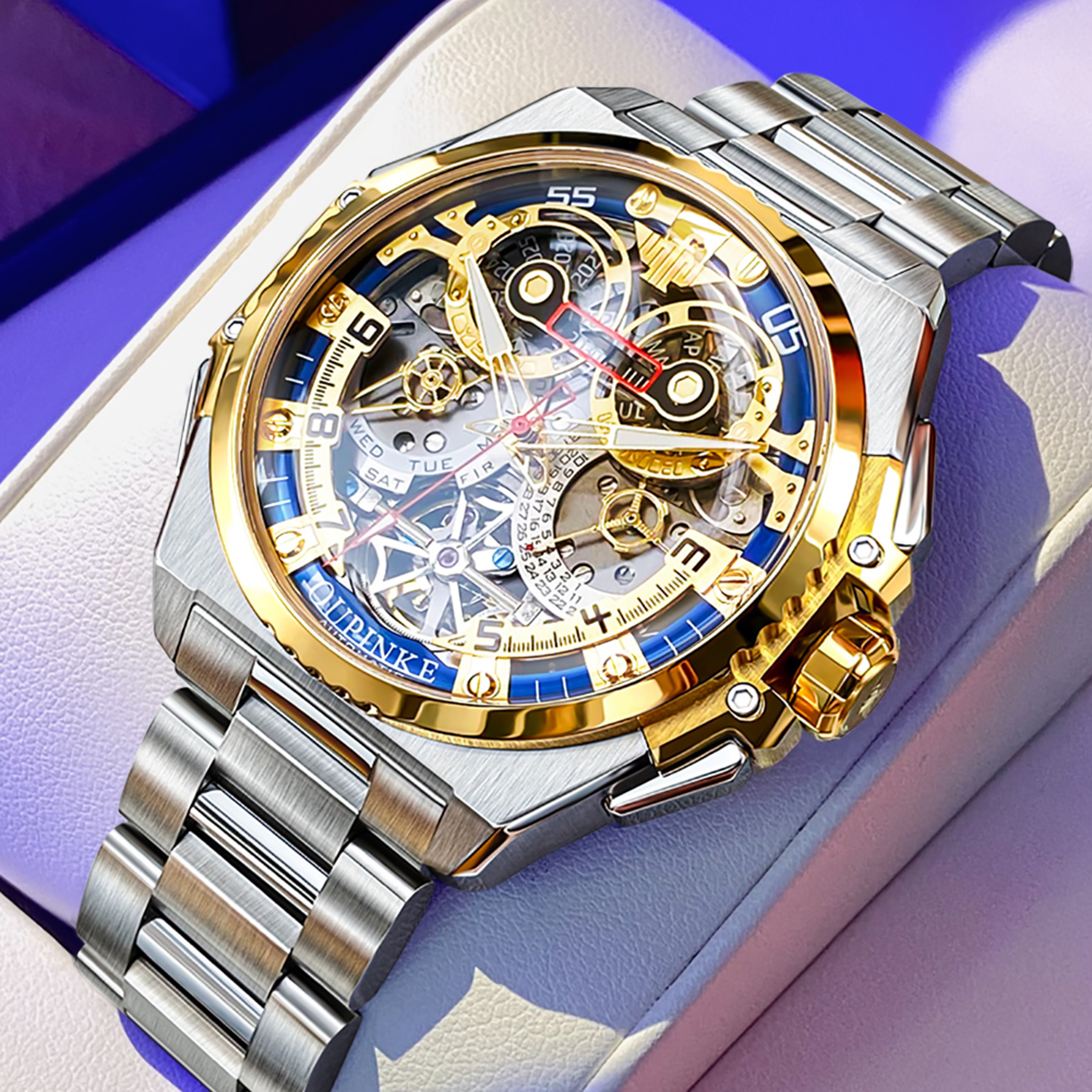 Mens Skeleton Automatic Watch Stainless Steel Water Resistants – view 7