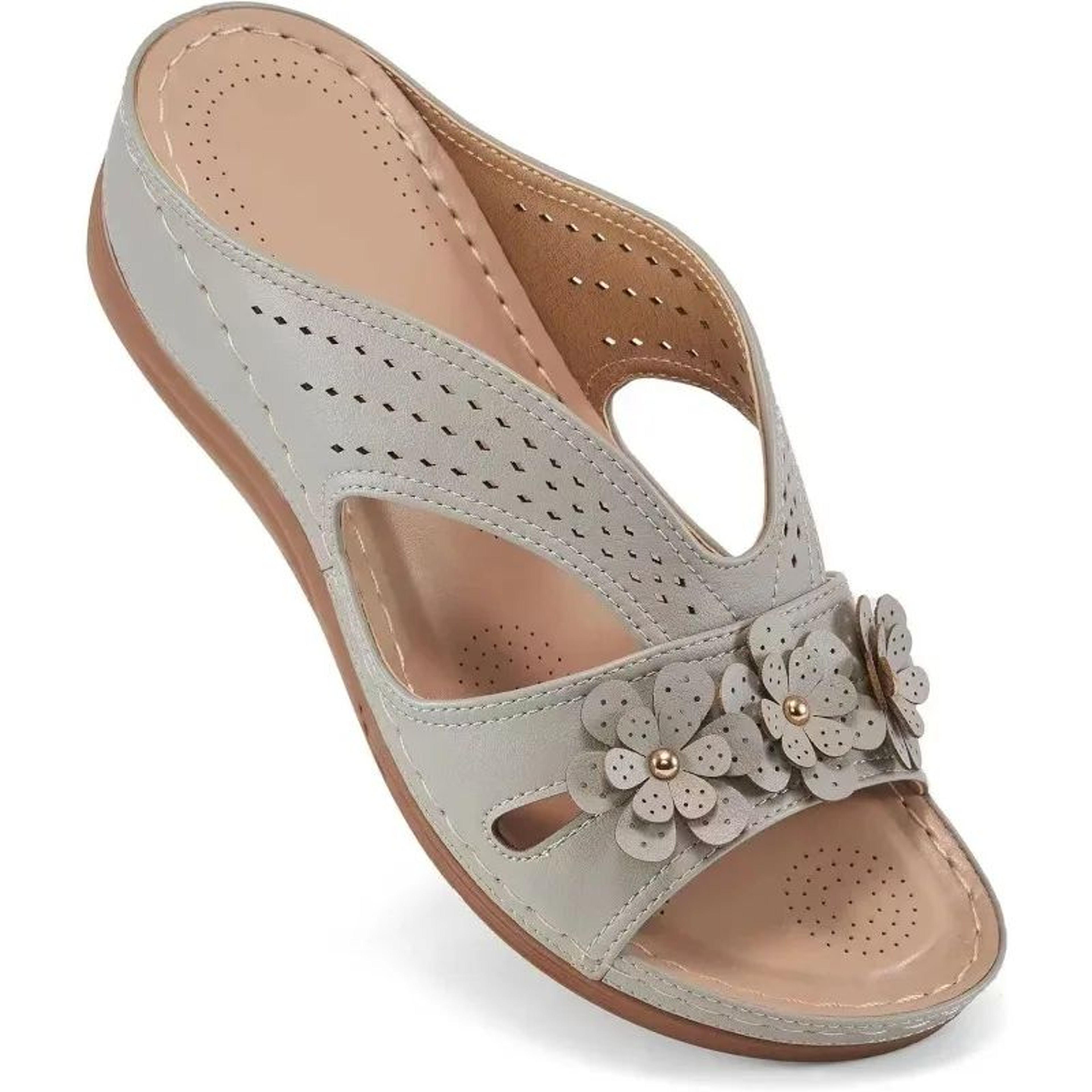 Womens Flower Hollow Wedge Slippers Comfortable Non Slip Platform Sandals 4