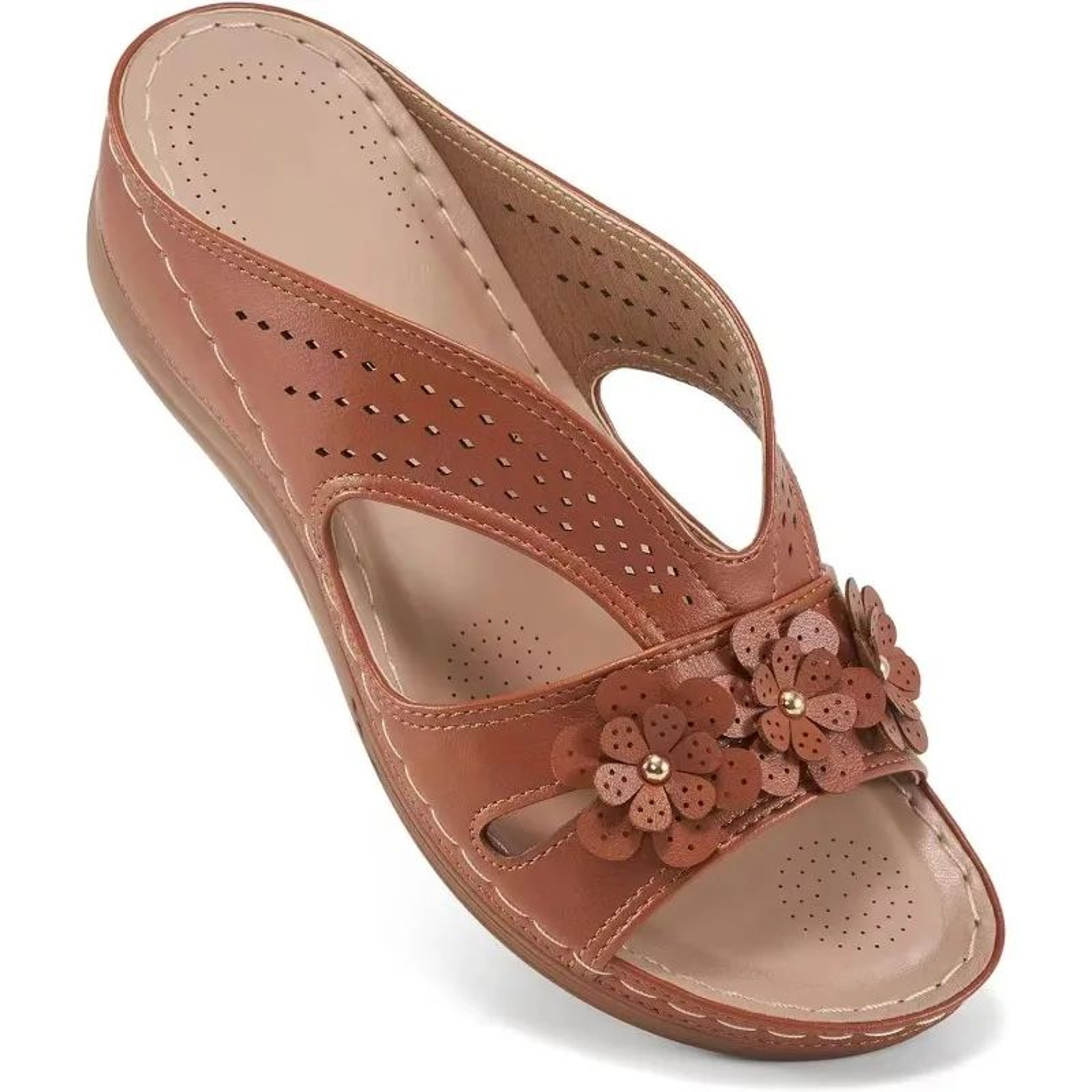 Womens Flower Hollow Wedge Slippers Comfortable Non Slip Platform Sandals 5