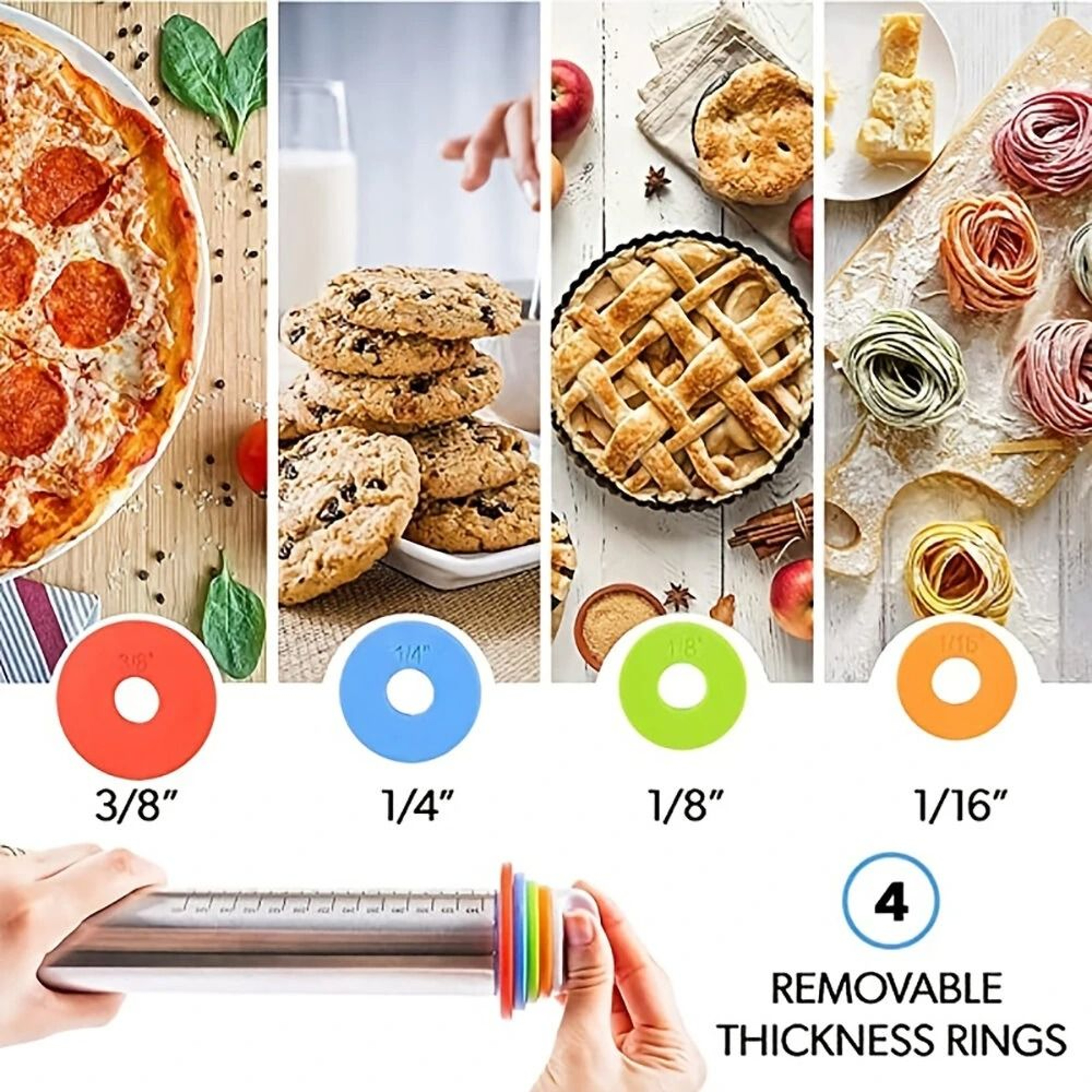 Adjustable Stainless Steel Rolling Pin With Thickness Rings For Baking 3