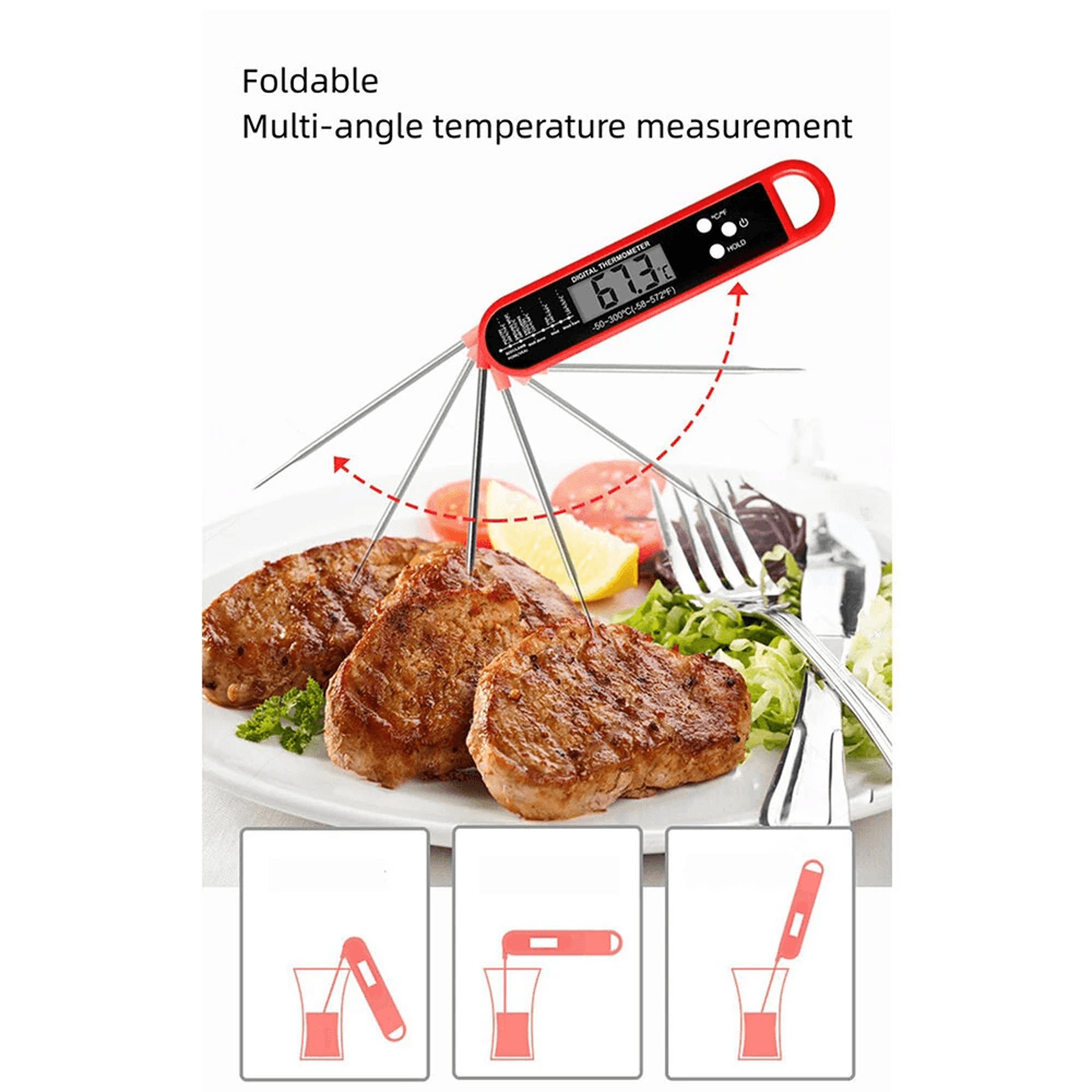 Foldable Digital Meat Thermometer With Magnetic Back For Grilling Baking And Cooking 1