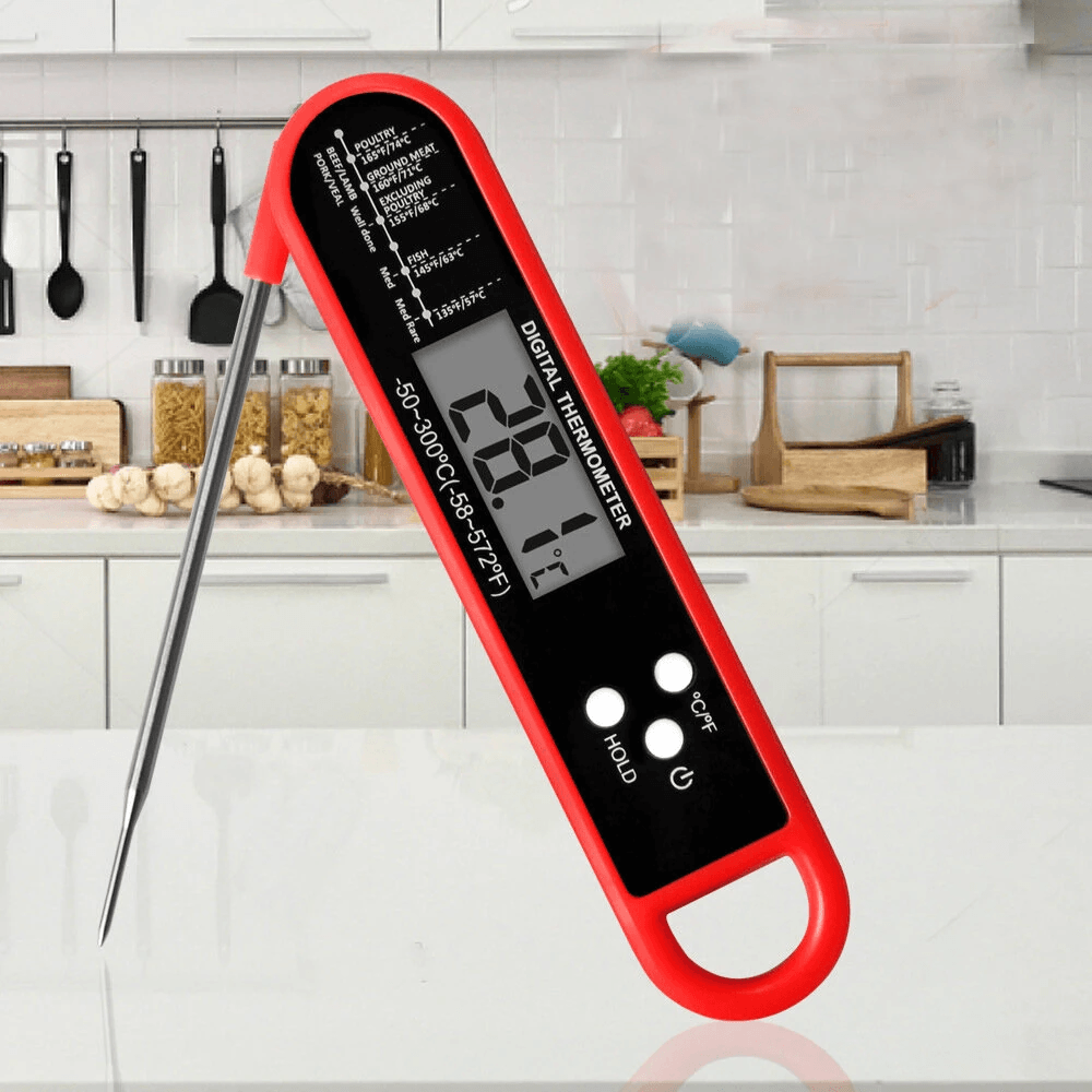 Foldable Digital Meat Thermometer With Magnetic Back For Grilling Baking And Cooking 2