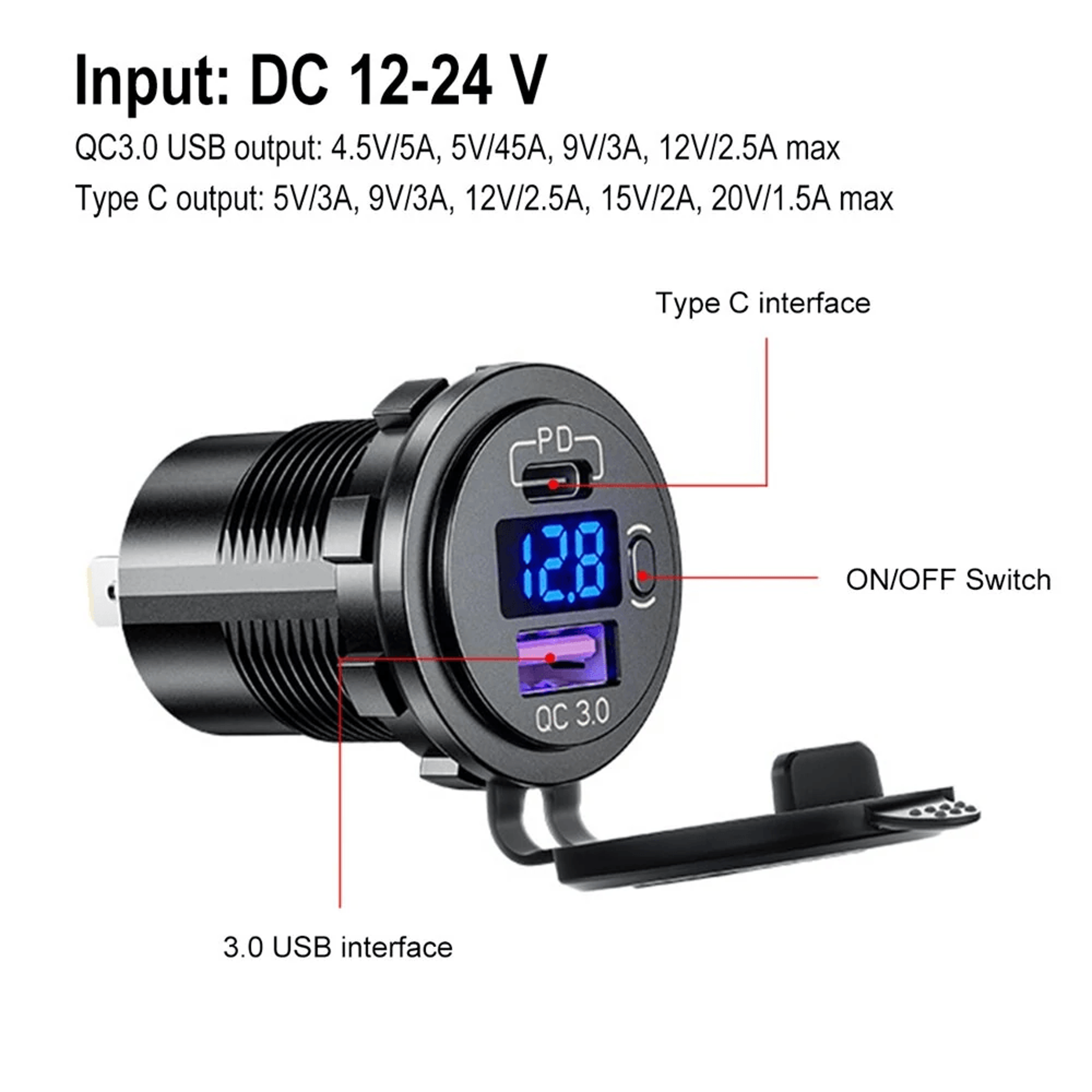 Dual USB Car Charger Socket With Fast Charging And LED Voltmeter 7