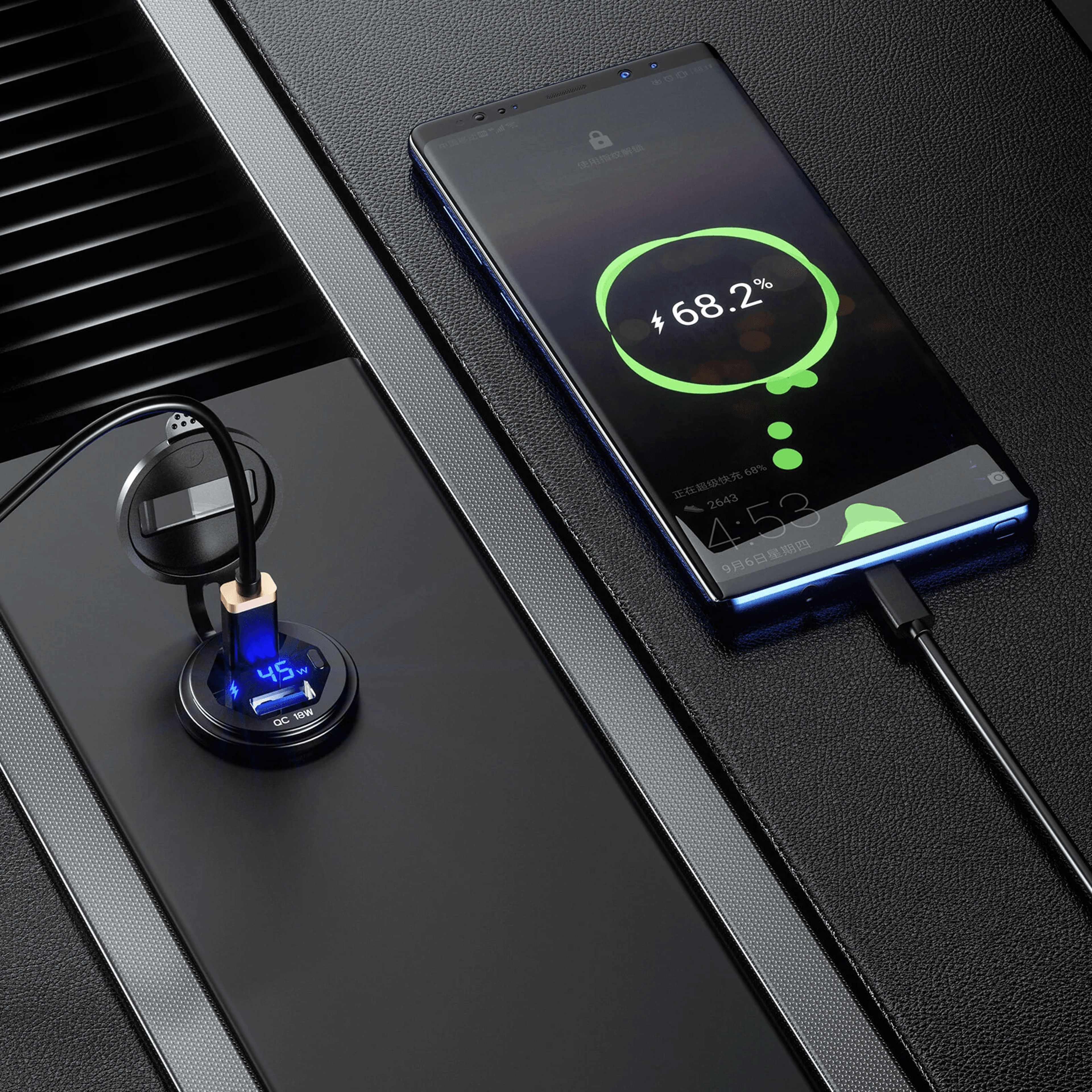 Dual Port USB Car Charger Socket With Fast Charging LED Display And Power Switch 3