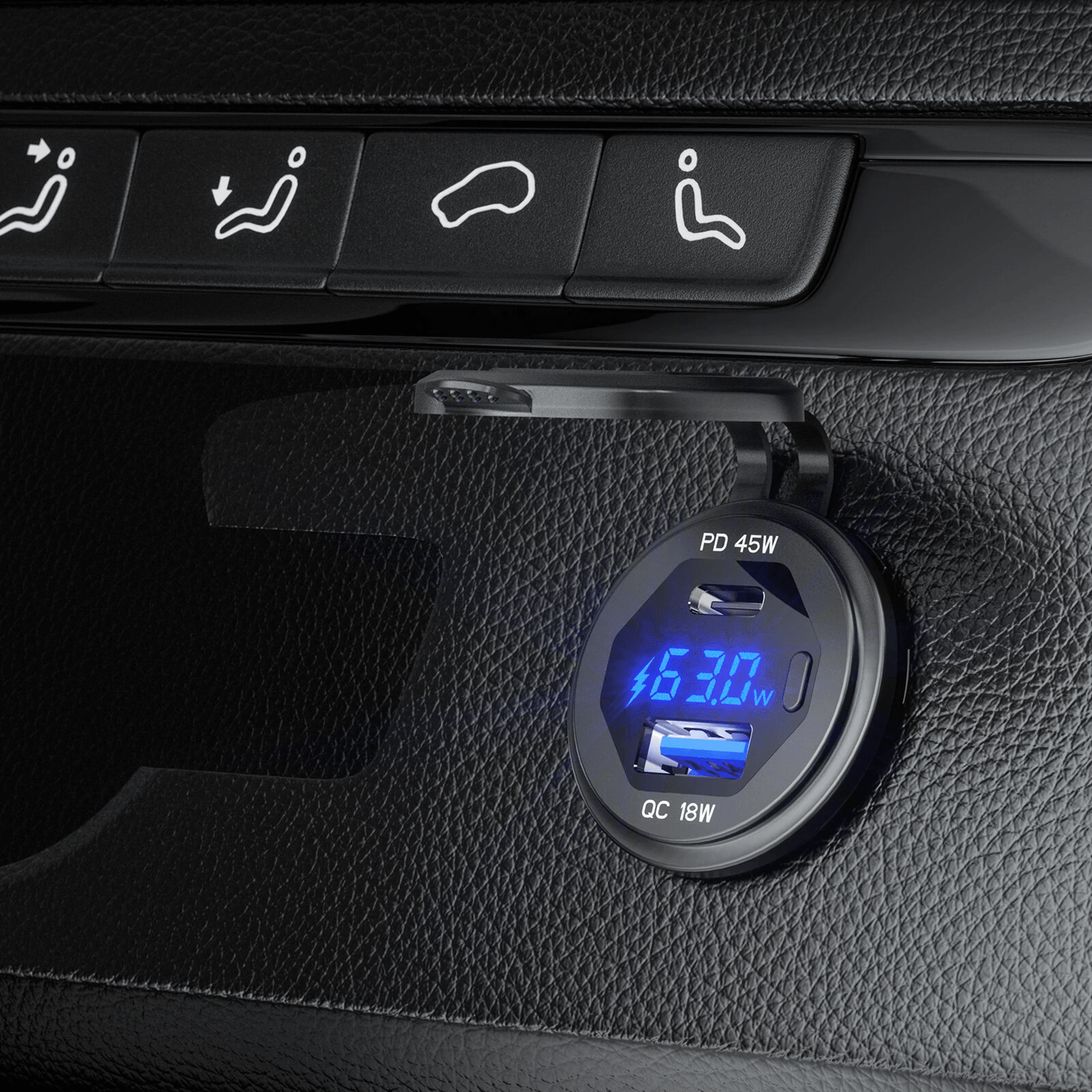 Dual Port USB Car Charger Socket With Fast Charging LED Display And Power Switch 5