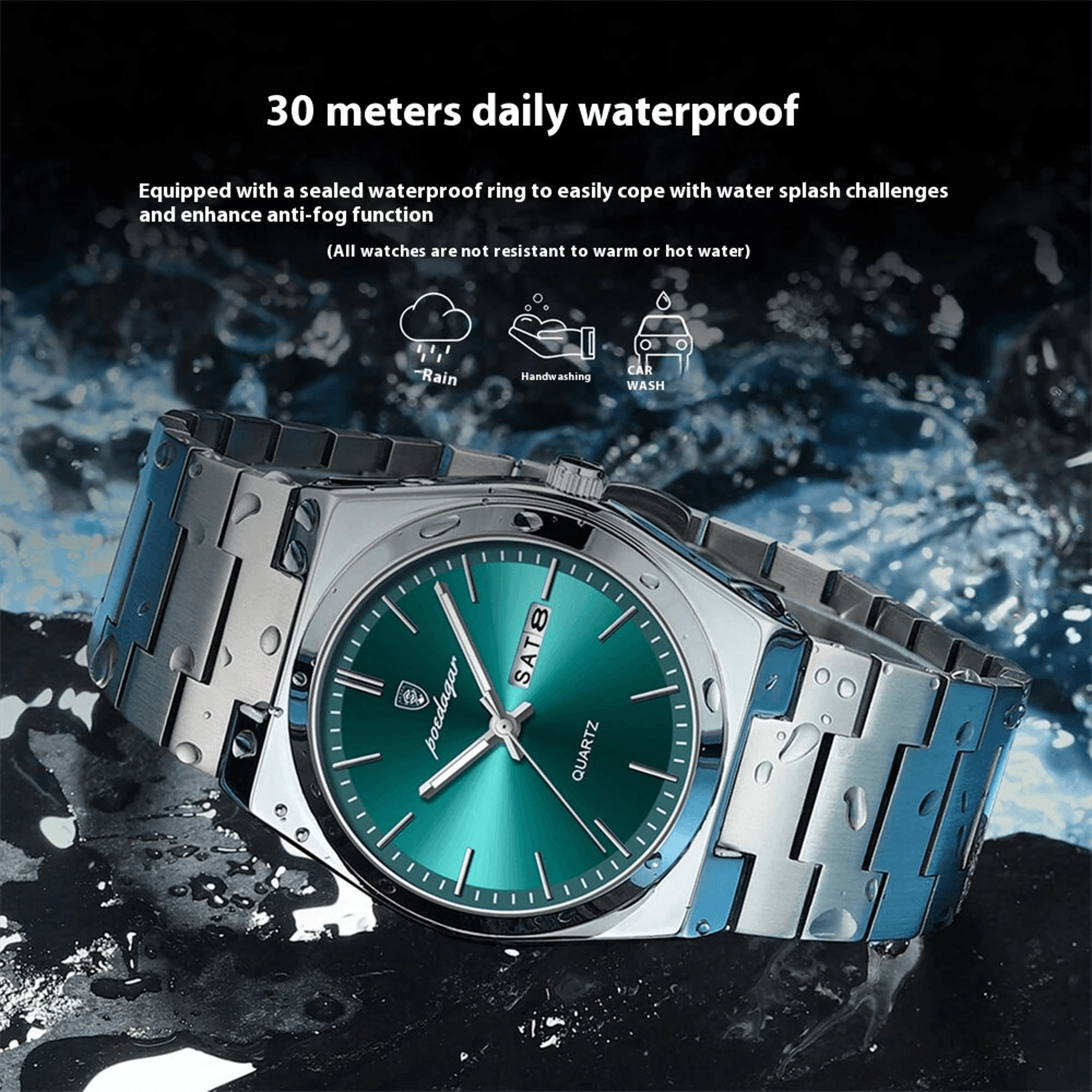 Mens Stainless Steel Quartz Watch With Luminous Hands Date Week Display And Water Resistance 1