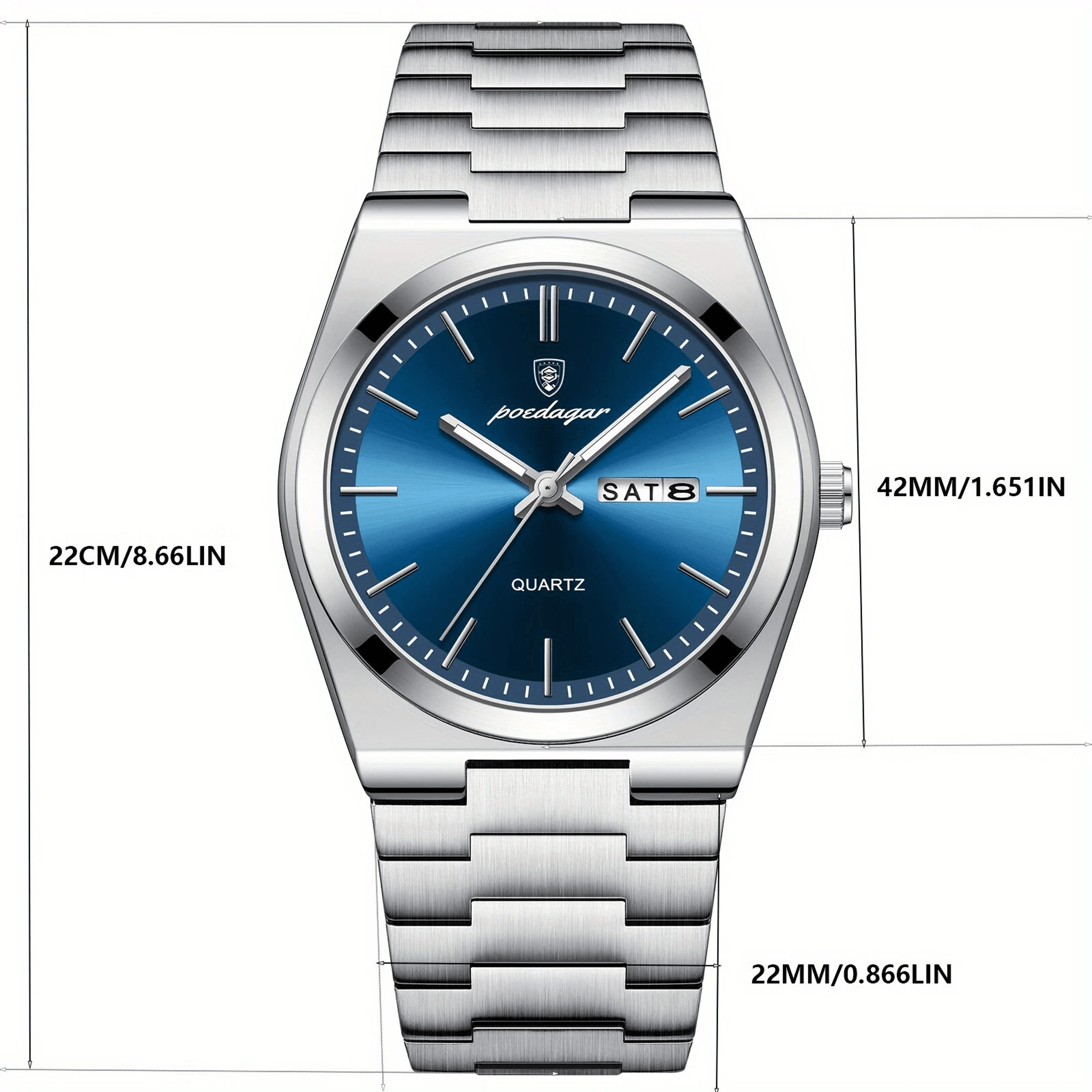 Mens Stainless Steel Quartz Watch With Luminous Hands Date Week Display And Water Resistance 6