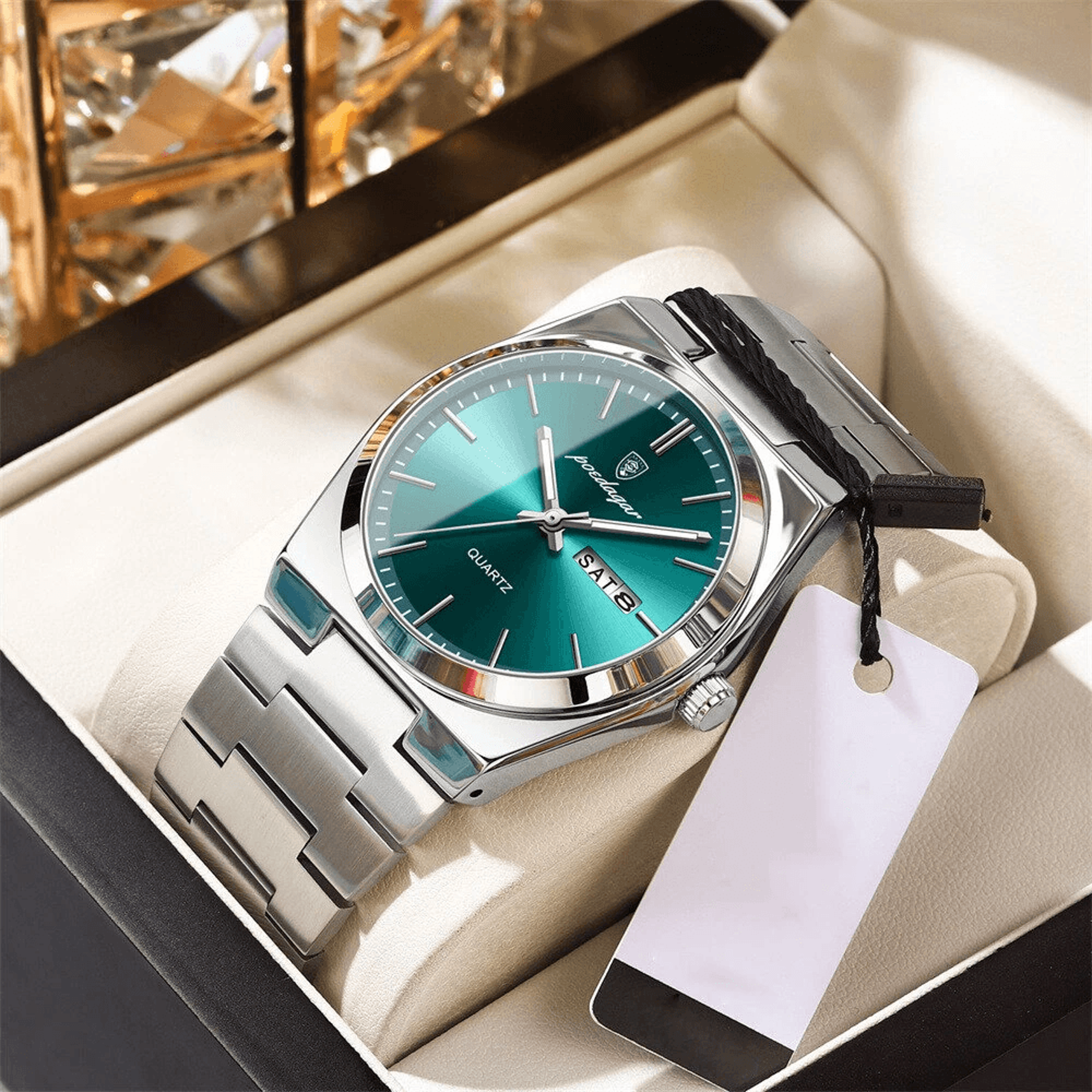 Mens Stainless Steel Quartz Watch With Luminous Hands Date Week Display And Water Resistance 5