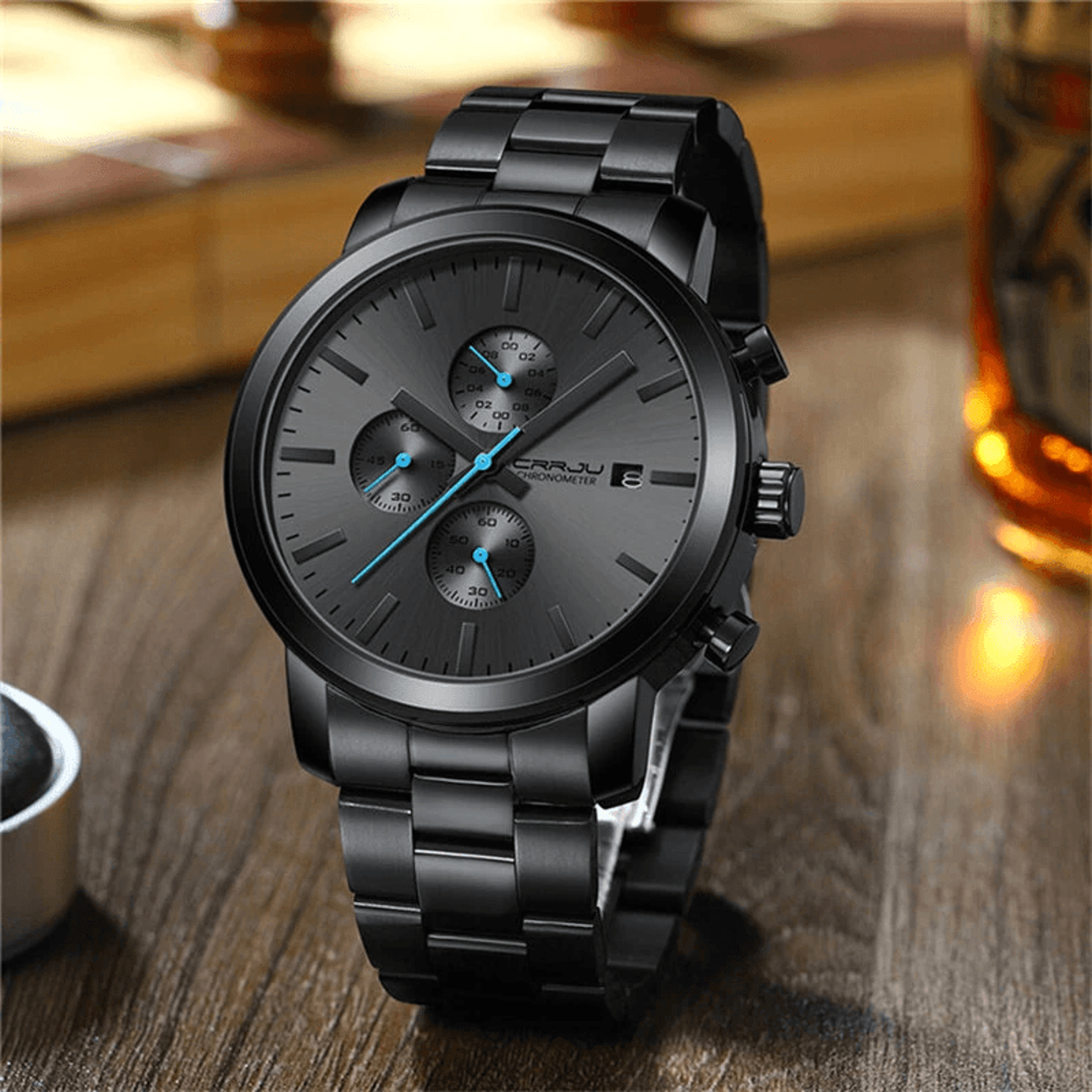 Mens Chronograph Watch Stainless Steel Waterproof Quartz Wristwatch 1