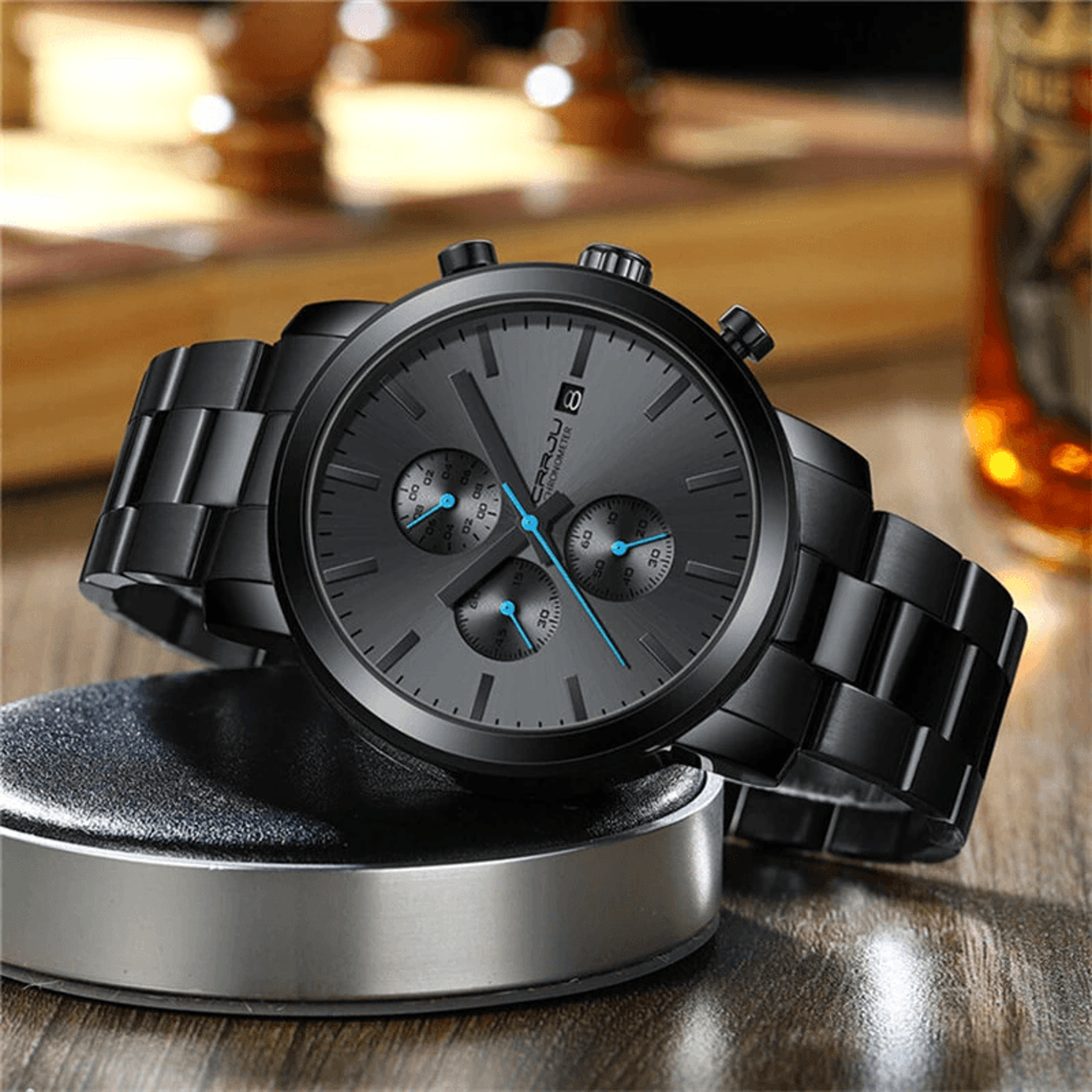 Mens Chronograph Watch Stainless Steel Waterproof Quartz Wristwatch 2
