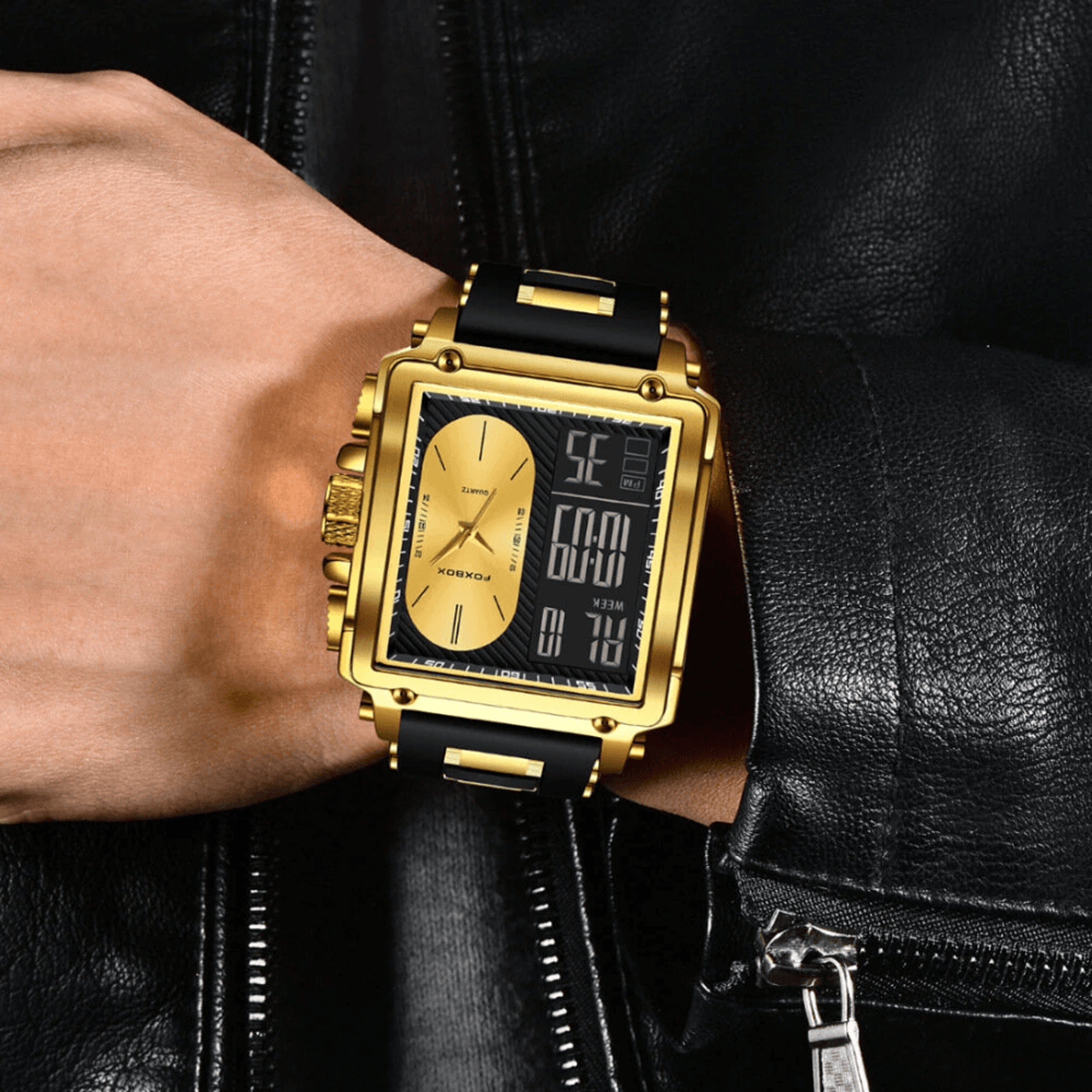 Mens Square Dual Display Watch Waterproof Luminous Business Casual Sports Wristwatch 1