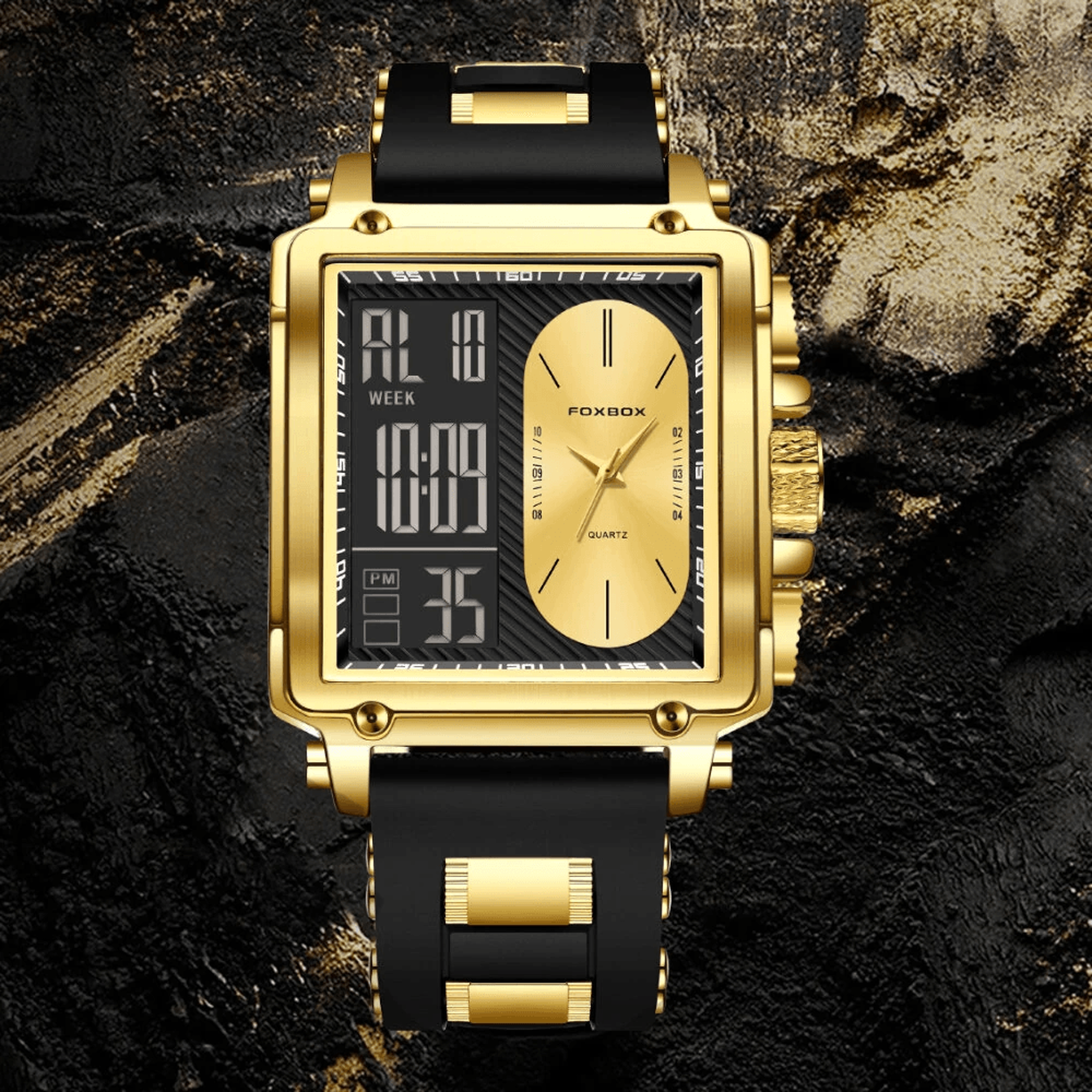 Mens Square Dual Display Watch Waterproof Luminous Business Casual Sports Wristwatch 3