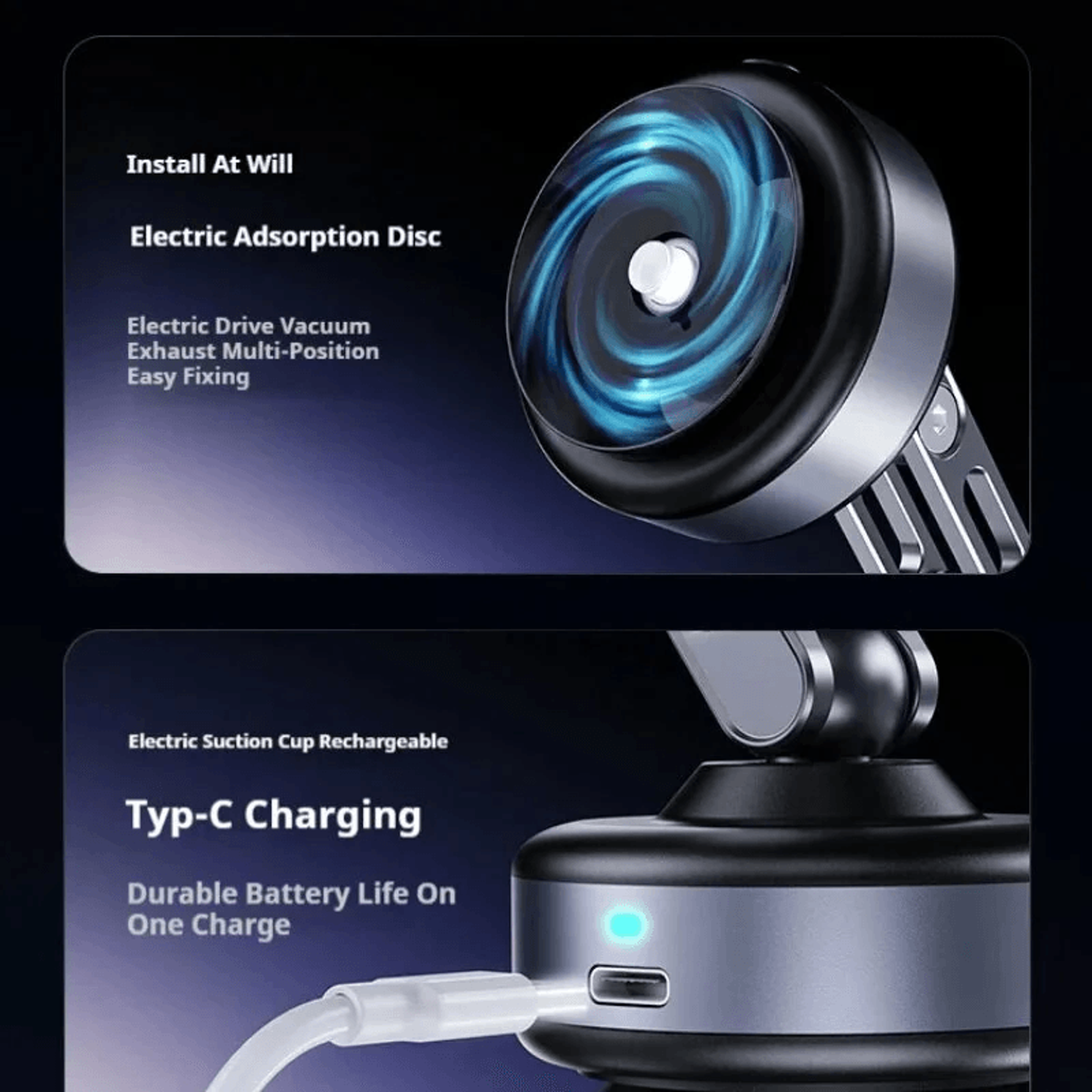 Magnetic Car Phone Holder With Dual Vacuum Suction And Adjustable Rotation 6