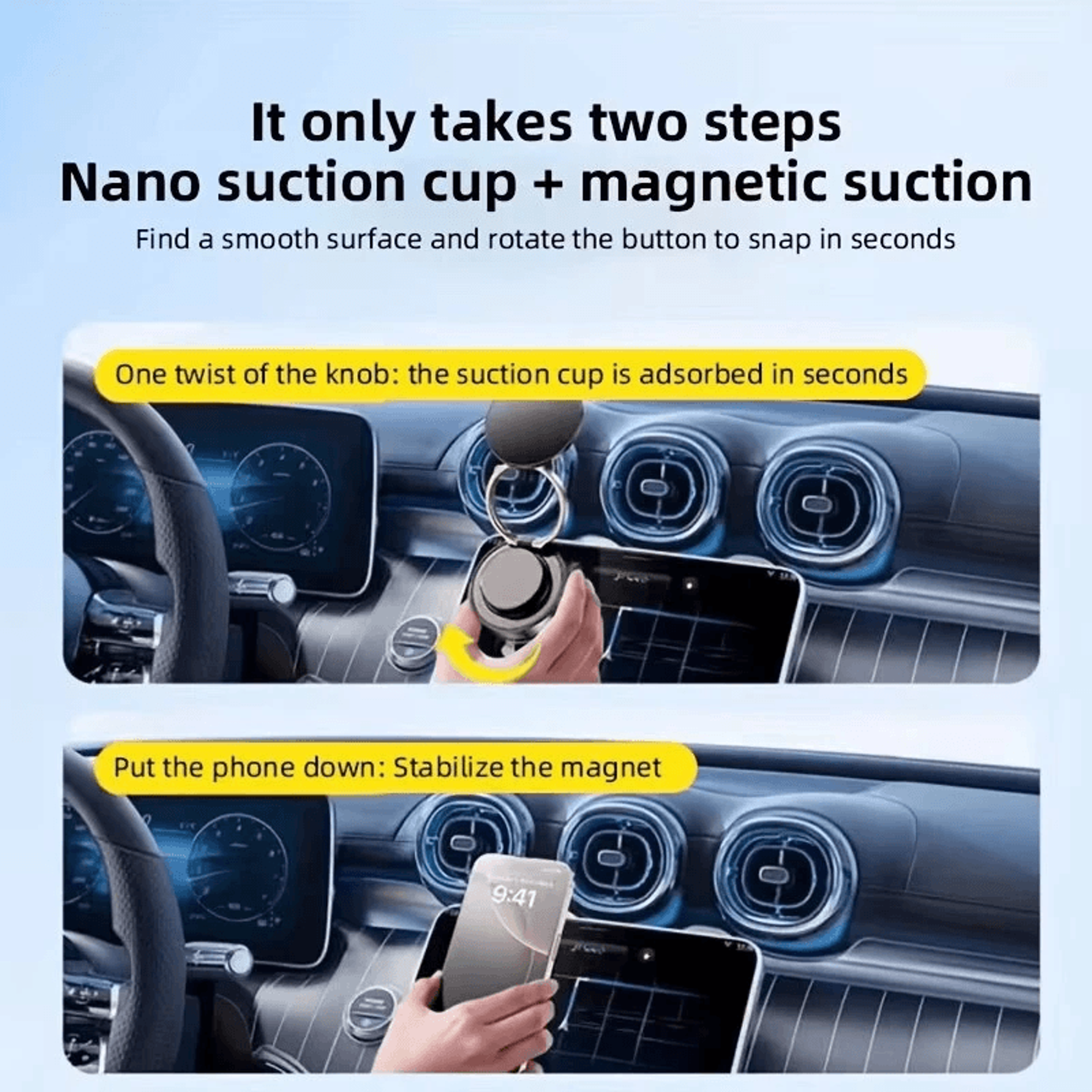 Magnetic Car Phone Holder With Vacuum Suction And Adjustable Foldable Mount 2