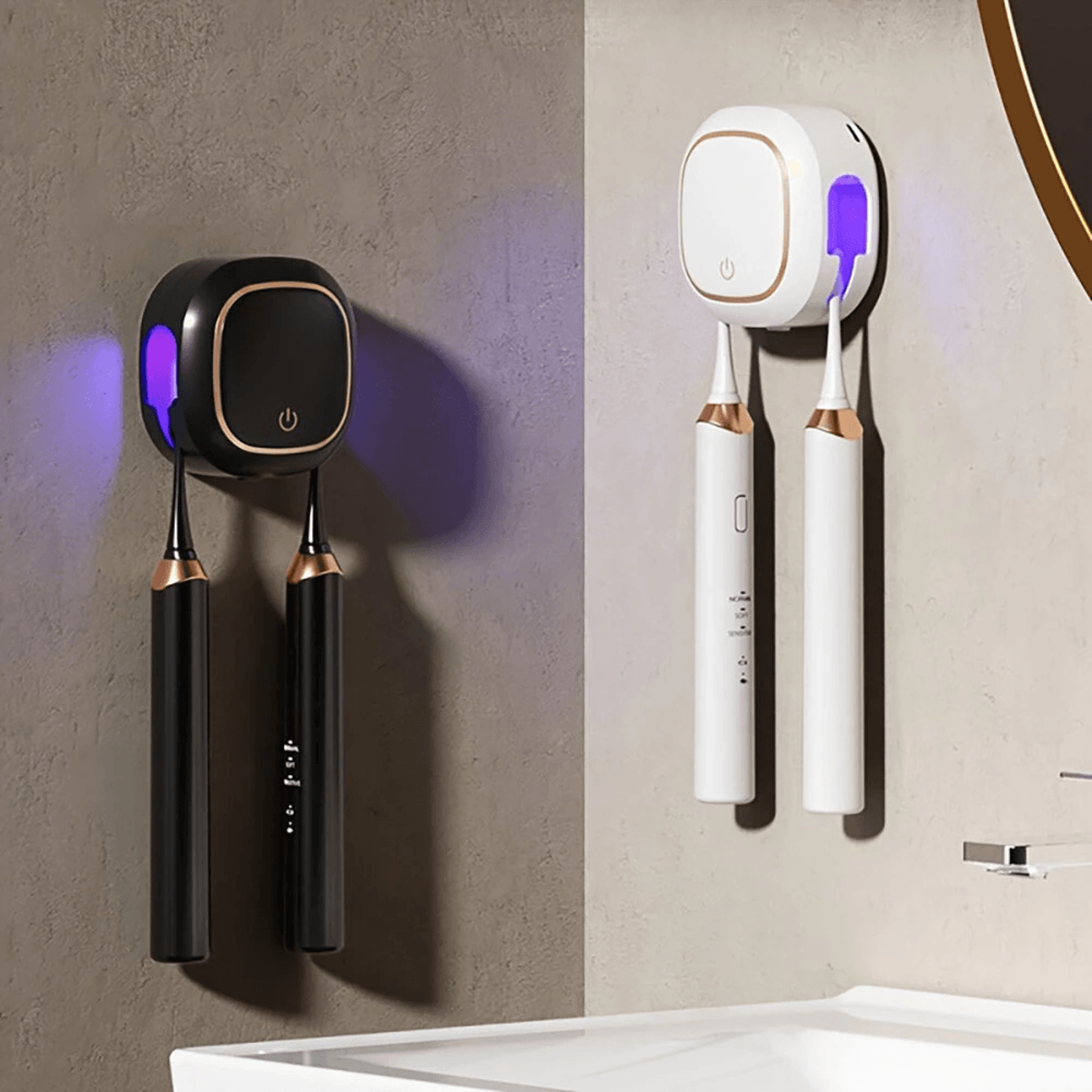 Smart UV Toothbrush Sterilizer With Heat Drying And Wall Mounted Double Brush Holder 6